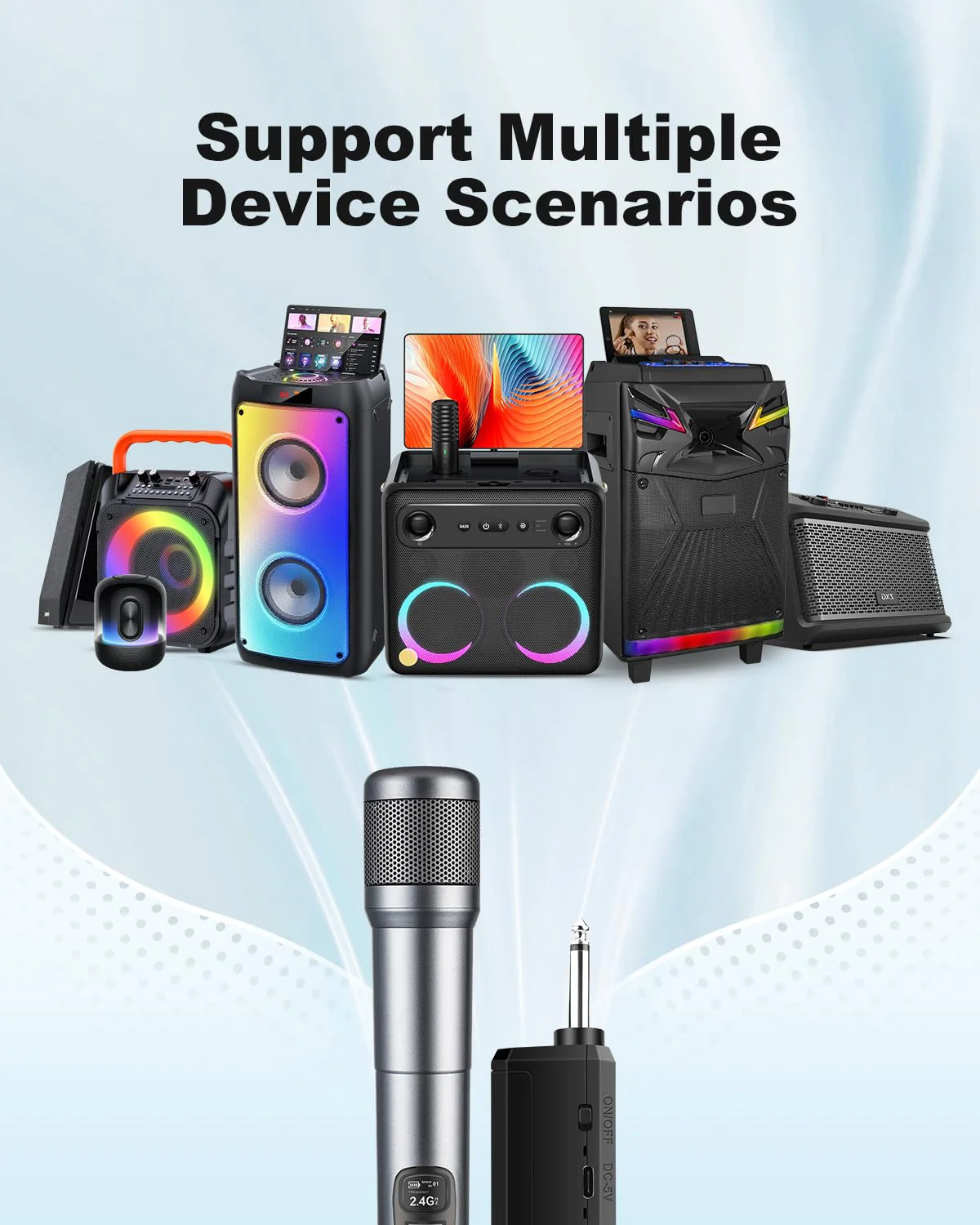 Wireless Microphone, Dual Handheld Dynamic Mic with Rechargeable Receiver, 40H Duration, 200ft Range, Plug and Play, Karaoke Microphone for Singing, Karaoke, Meeting, Church, Wedding - Image 7
