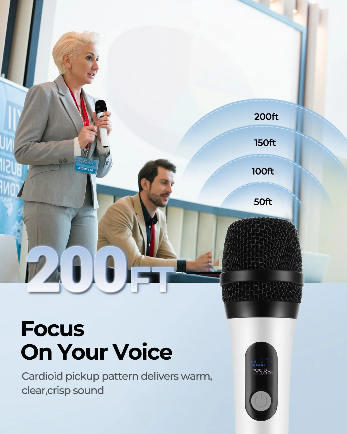 Wireless Microphone, FOLTUSMY Dual Digital Dynamic Bluetooth Microphone with Rechargeable Receiver, 200ft Range, Microphone for Singing, Karaoke, Meeting, Church, Wedding - Image 4