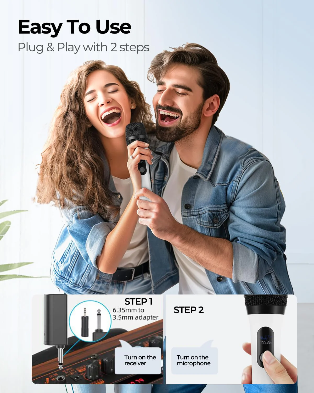 Wireless Microphone, FOLTUSMY Dual Digital Dynamic Bluetooth Microphone with Rechargeable Receiver, 200ft Range, Microphone for Singing, Karaoke, Meeting, Church, Wedding - Image 6