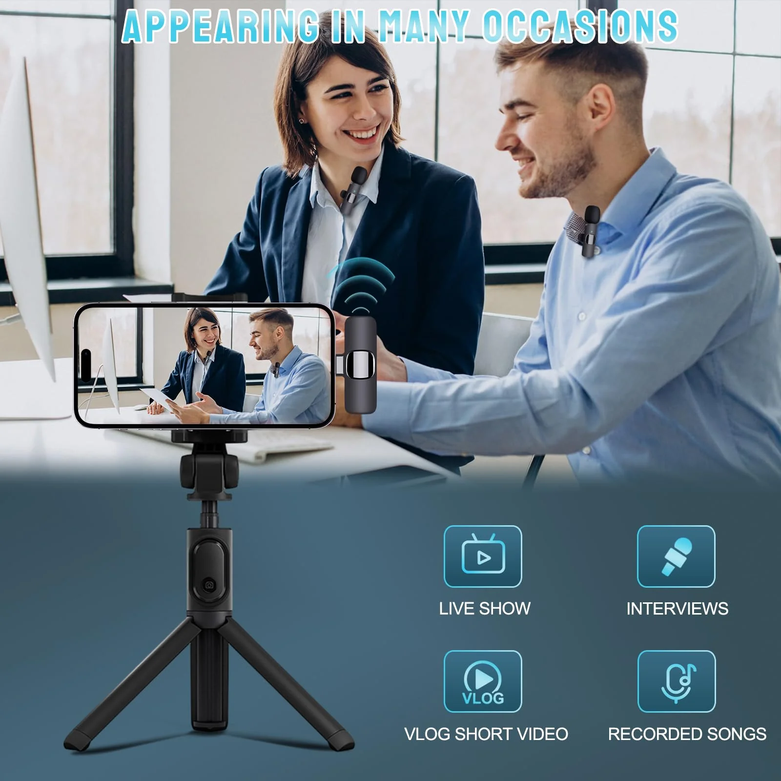 Wireless Microphone for iPhone, Dual Professional Wireless Lavalier Microphone for iPhone iPad, Plug-Play Wireless Mic for Recording,Live Stream,YouTube,Facebook,TikTok,Vlog - Image 2