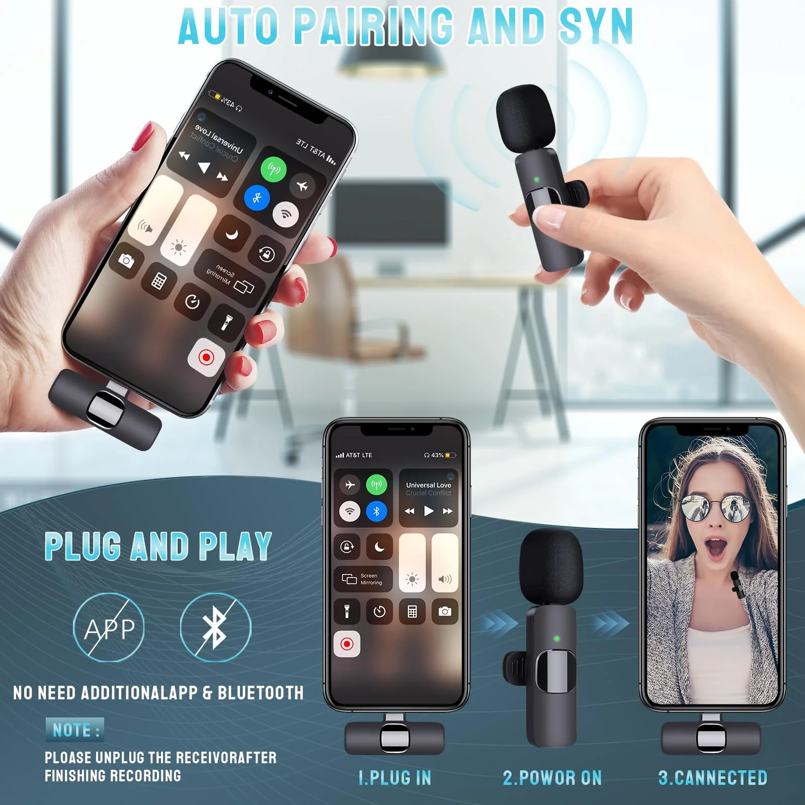 Wireless Microphone for iPhone, Dual Professional Wireless Lavalier Microphone for iPhone iPad, Plug-Play Wireless Mic for Recording,Live Stream,YouTube,Facebook,TikTok,Vlog - Image 3