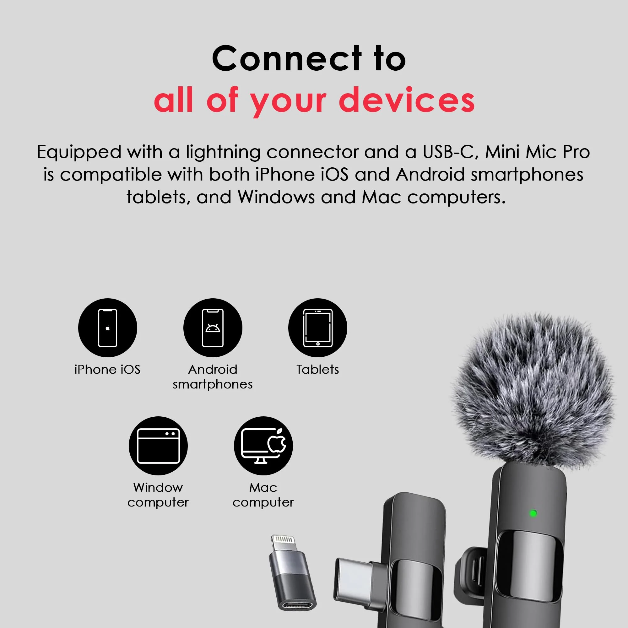 Wireless Microphone for iPhone, iPad, Android, Lavalier Microphone for Video Recording - 2 Pack iPhone Mic Crystal Clear Recording with USB-C for Podcast Microphone, ASMR, TikTok Black - Image 4