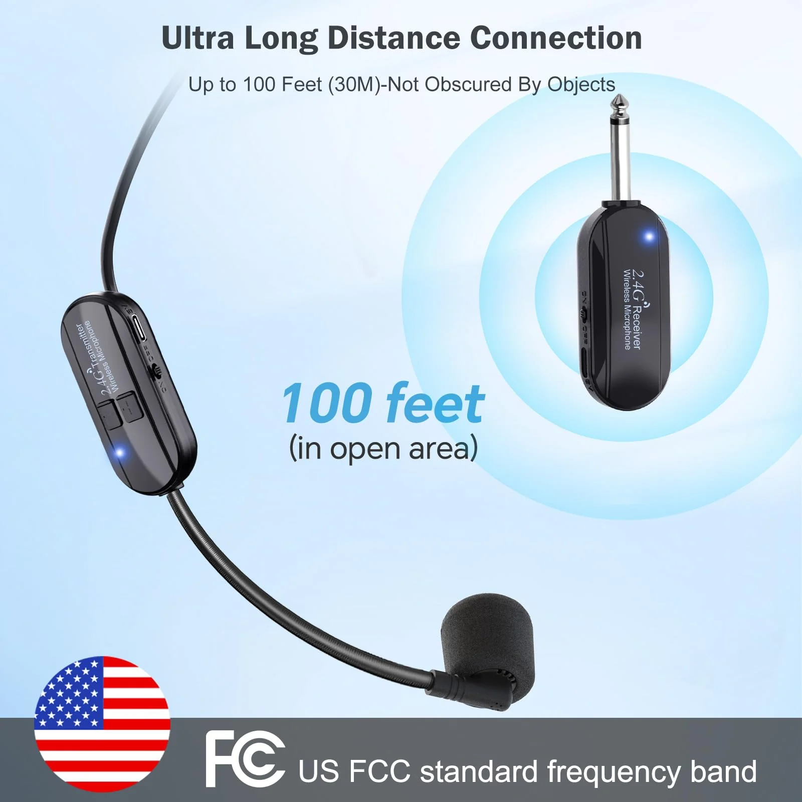 Wireless Microphone Headset Double Professional: Cordless Mic Head for Two People, Heads Handheld Mics 2 in 1- USB-C Rechargeable - 1/4'' and 1/8'' Plug for PA System, Voice Amplifier,Teaching,Fitness Black1 - Image 3