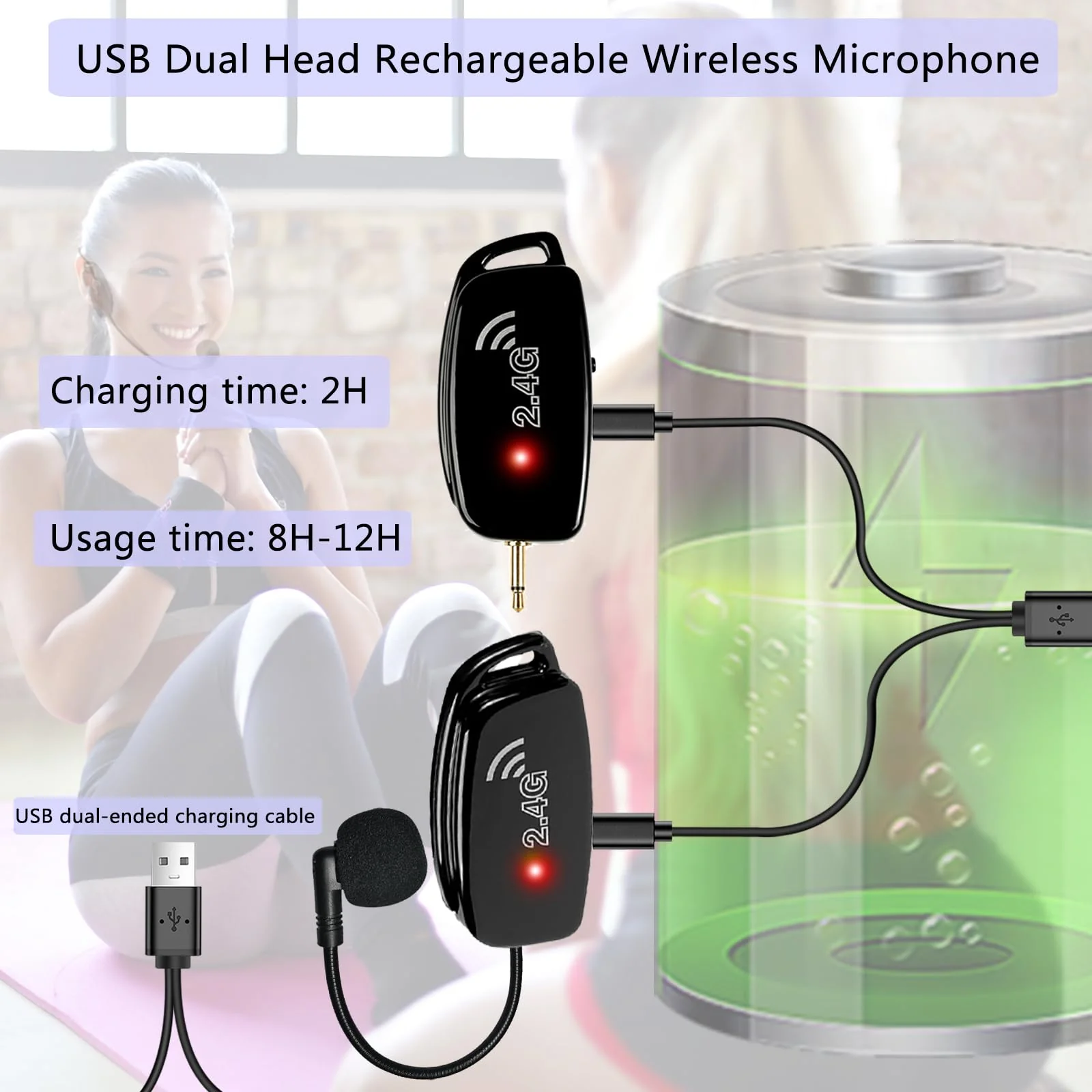 Wireless Microphone Headset MIC Cordless: 2.4G Wireless Head MIC and Handheld Mic 2 in 1-160 FT Range with 1/8''&1/4'' Plug for PA System,Voice Amplifier, Fitness Trainer, Teacher, Singing Black1 - Image 2