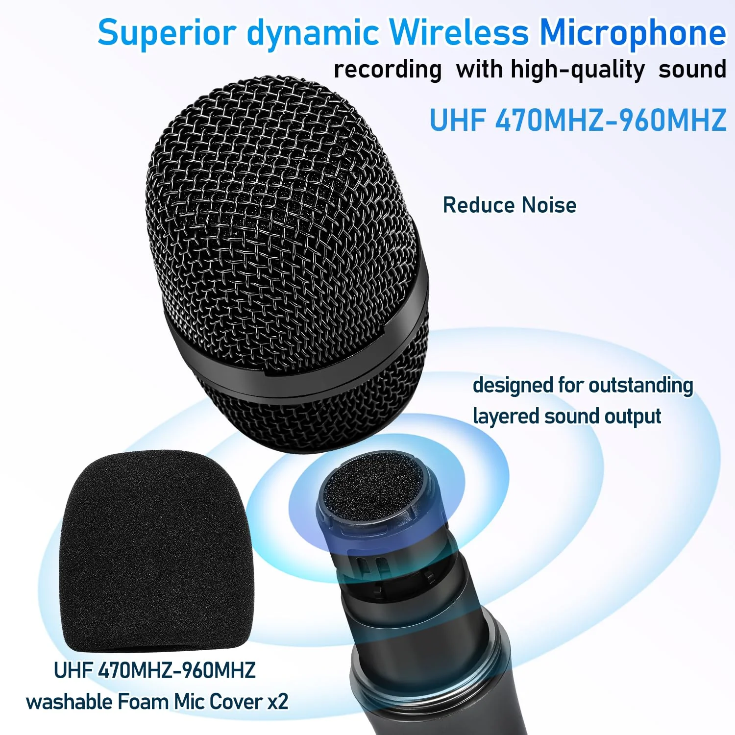 Wireless Microphone Karaoke System with Rechargeable Bluetooth Receiver,Professional Handheld Dynamic Cordless Microphone,UHF 200 FT Range,6.5mm/3.5mm Output, for Singing Karaoke Speech - Image 2