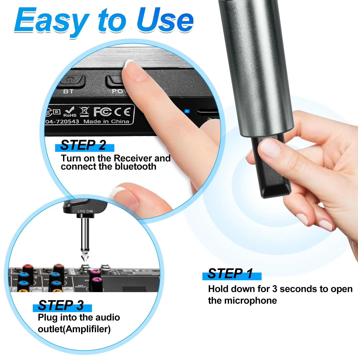 Wireless Microphone Karaoke System with Rechargeable Bluetooth Receiver,Professional Handheld Dynamic Cordless Microphone,UHF 200 FT Range,6.5mm/3.5mm Output, for Singing Karaoke Speech - Image 7