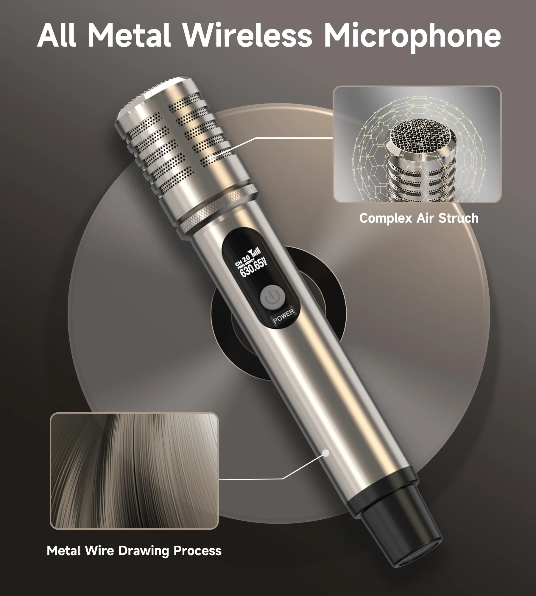Wireless Microphone, Metal Dynamic Mic System with One-to-One Chip Connection and Rechargeable Receiver, 40H Duration, 200FT Range Receiving, Less Latency Karaoke Microphone for Singing - Image 2