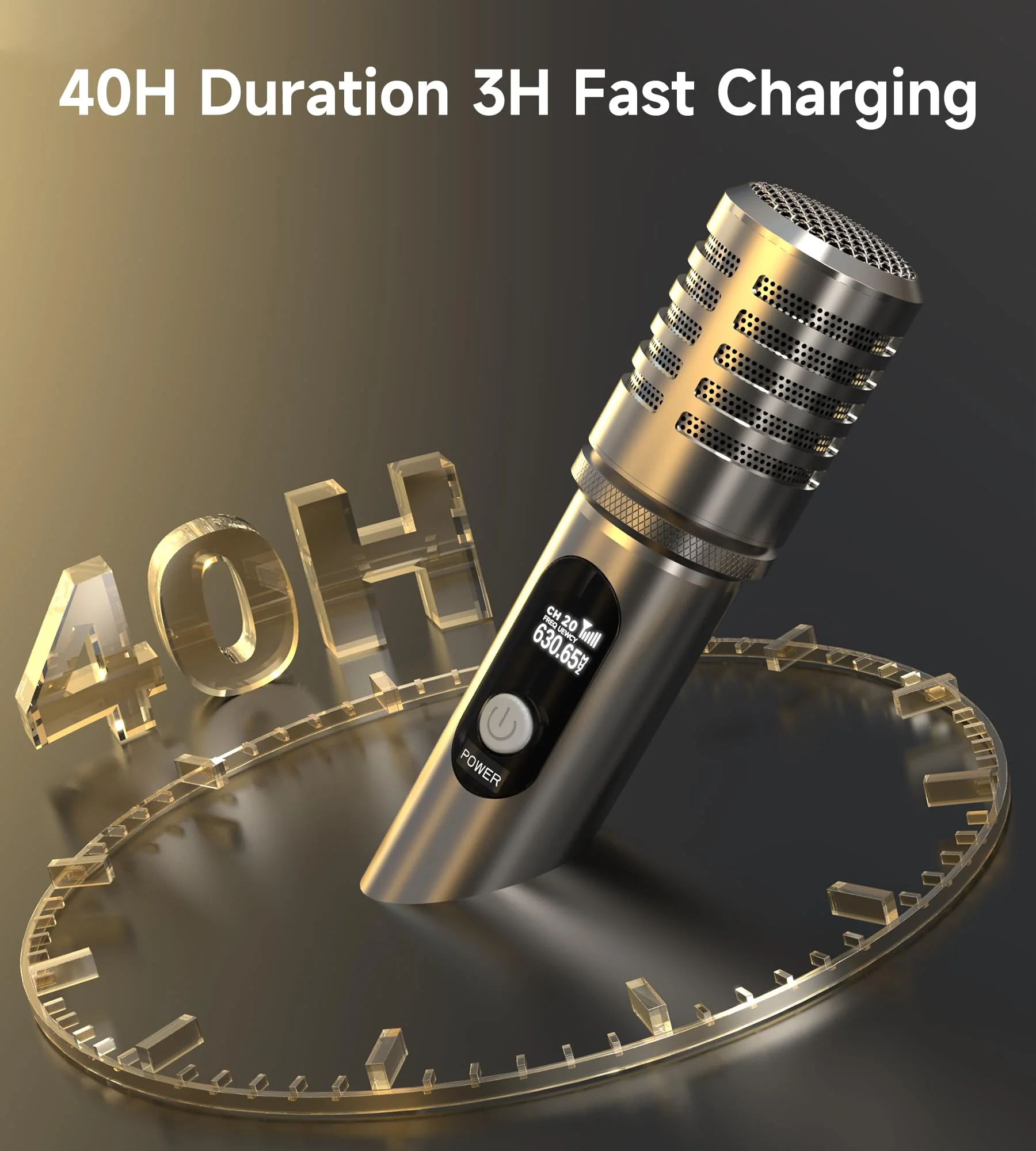 Wireless Microphone, Metal Dynamic Mic System with One-to-One Chip Connection and Rechargeable Receiver, 40H Duration, 200FT Range Receiving, Less Latency Karaoke Microphone for Singing - Image 5