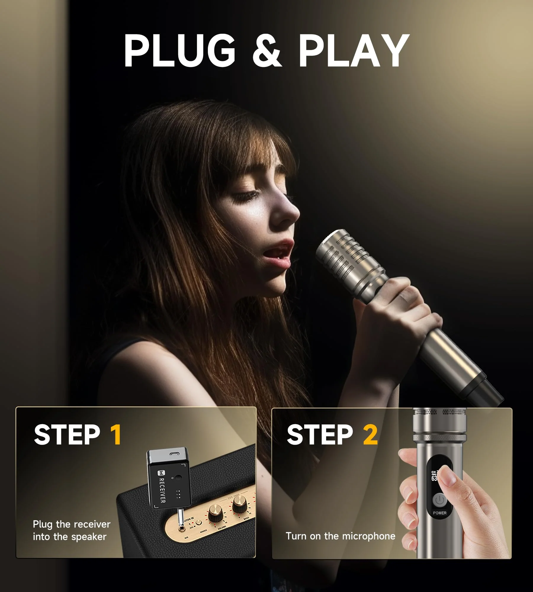Wireless Microphone, Metal Dynamic Mic System with One-to-One Chip Connection and Rechargeable Receiver, 40H Duration, 200FT Range Receiving, Less Latency Karaoke Microphone for Singing - Image 7