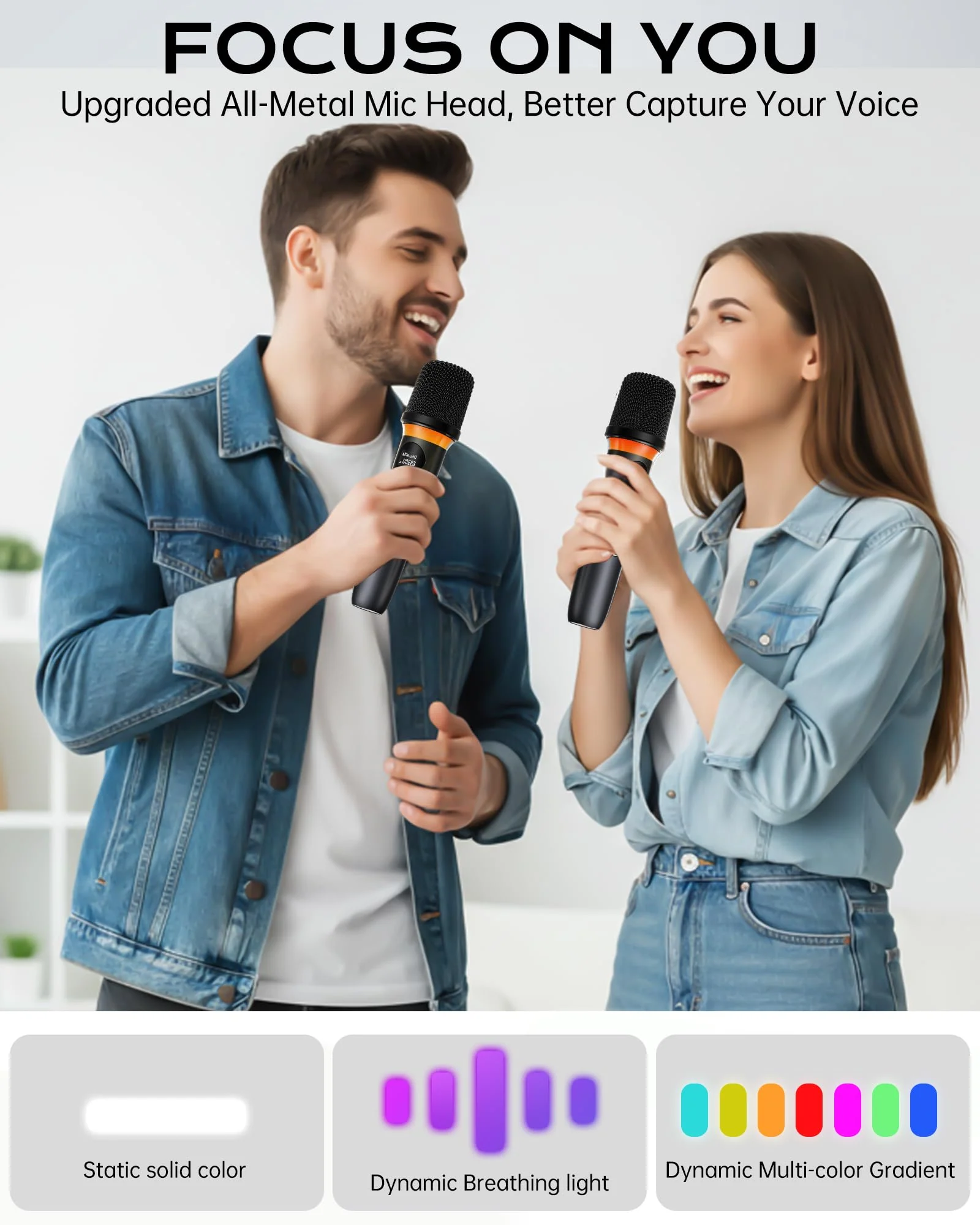 Wireless Microphone, One-Touch Mute & Dynamic RGB Lighting, Professional-Grade Dual Handheld Dynamic Microphone, 200-Foot Ultra-Long Range & 40-Hour Battery Life. for Singing and Family Gatherings. Black-Red - Image 6