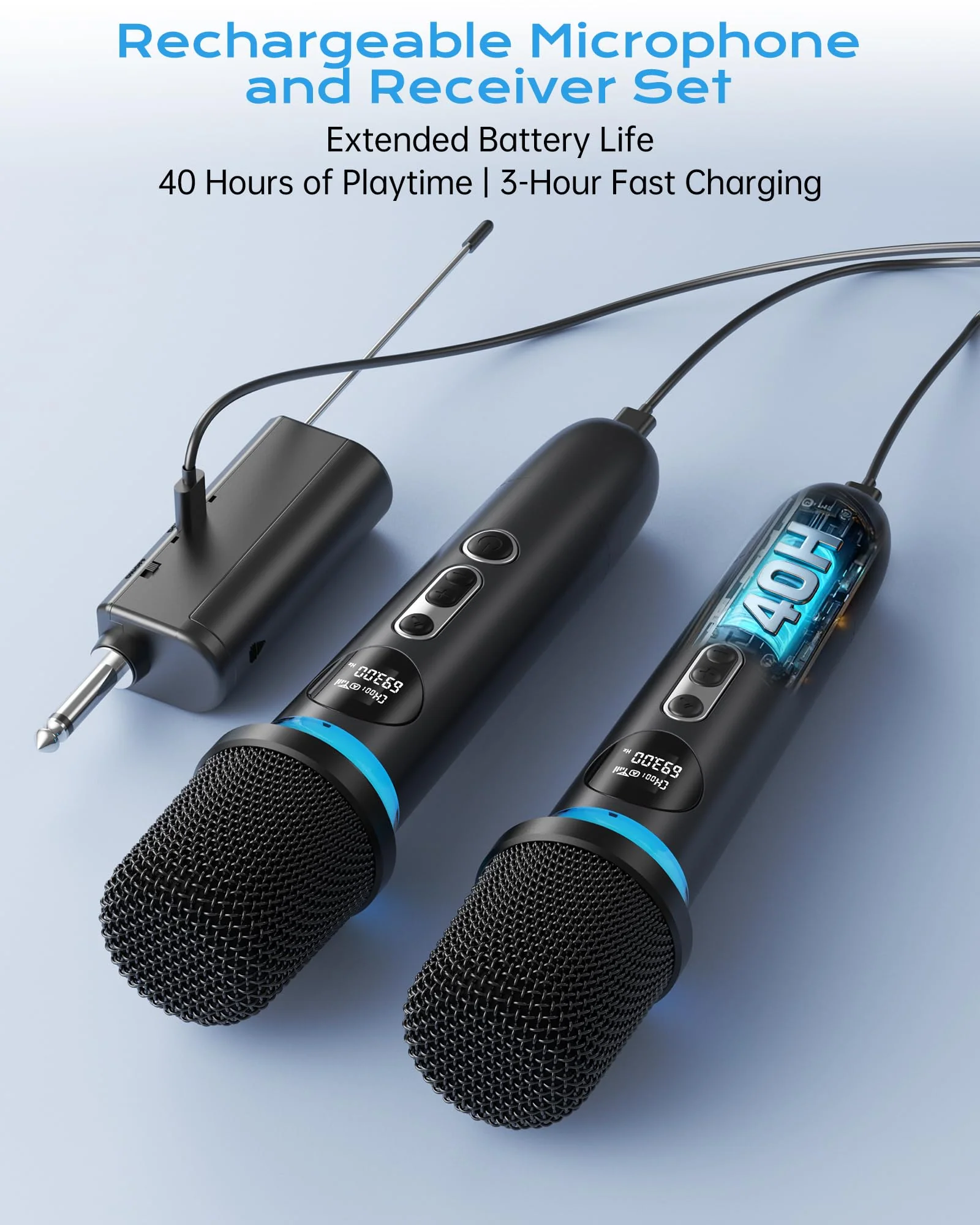 Wireless Microphone, One-Touch Mute & Dynamic RGB Lighting, Professional-Grade Dual Handheld Dynamic Microphone, 200-Foot Ultra-Long Range & 40-Hour Battery Life. for Singing and Family Gatherings. Black-Red - Image 7