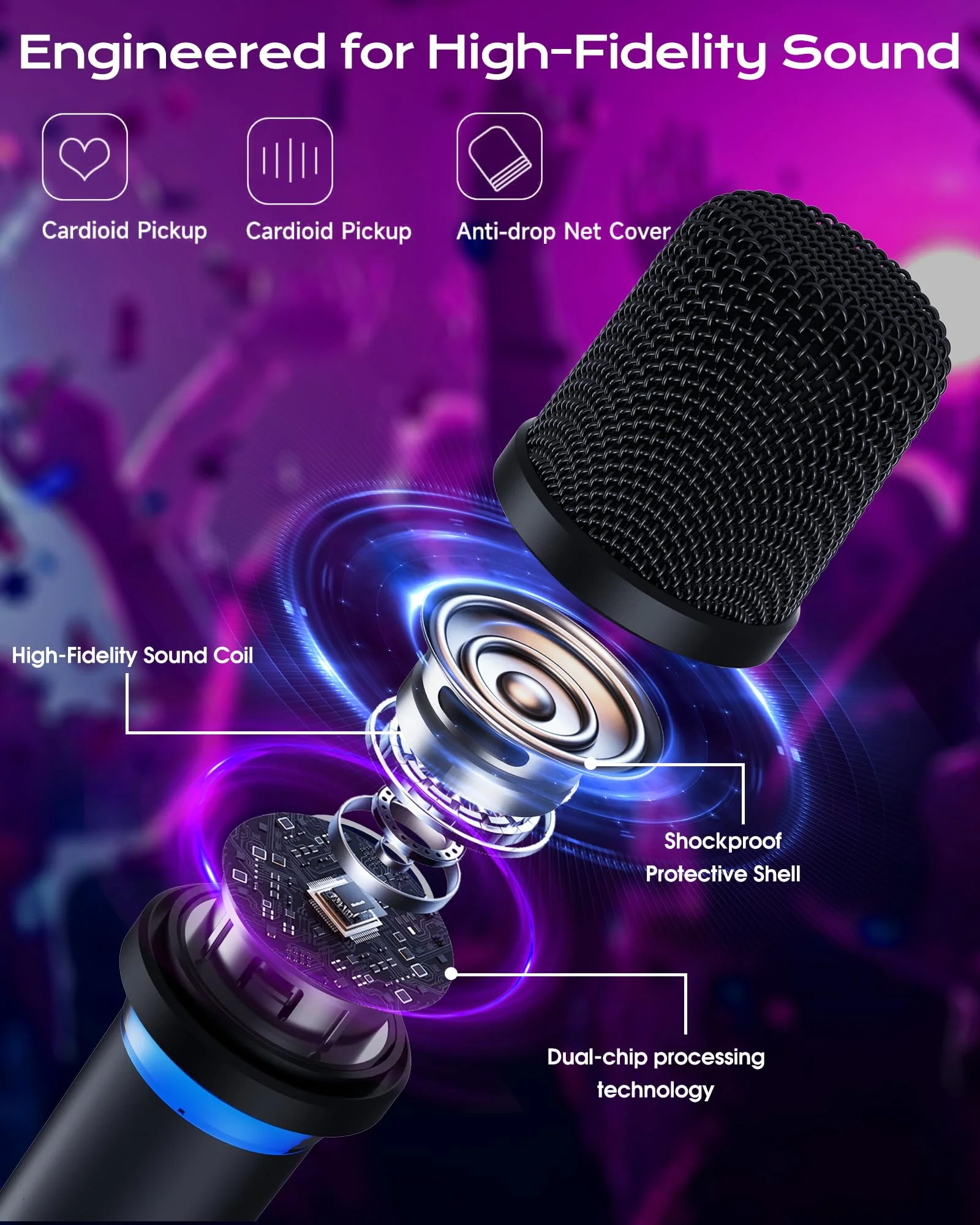 Wireless Microphone, One-Touch Mute & Dynamic RGB Lighting, Professional-Grade Dual Handheld Dynamic Microphone, 200-Foot Ultra-Long Range & 40-Hour Battery Life. for Singing and Family Gatherings. Black-Red - Image 8