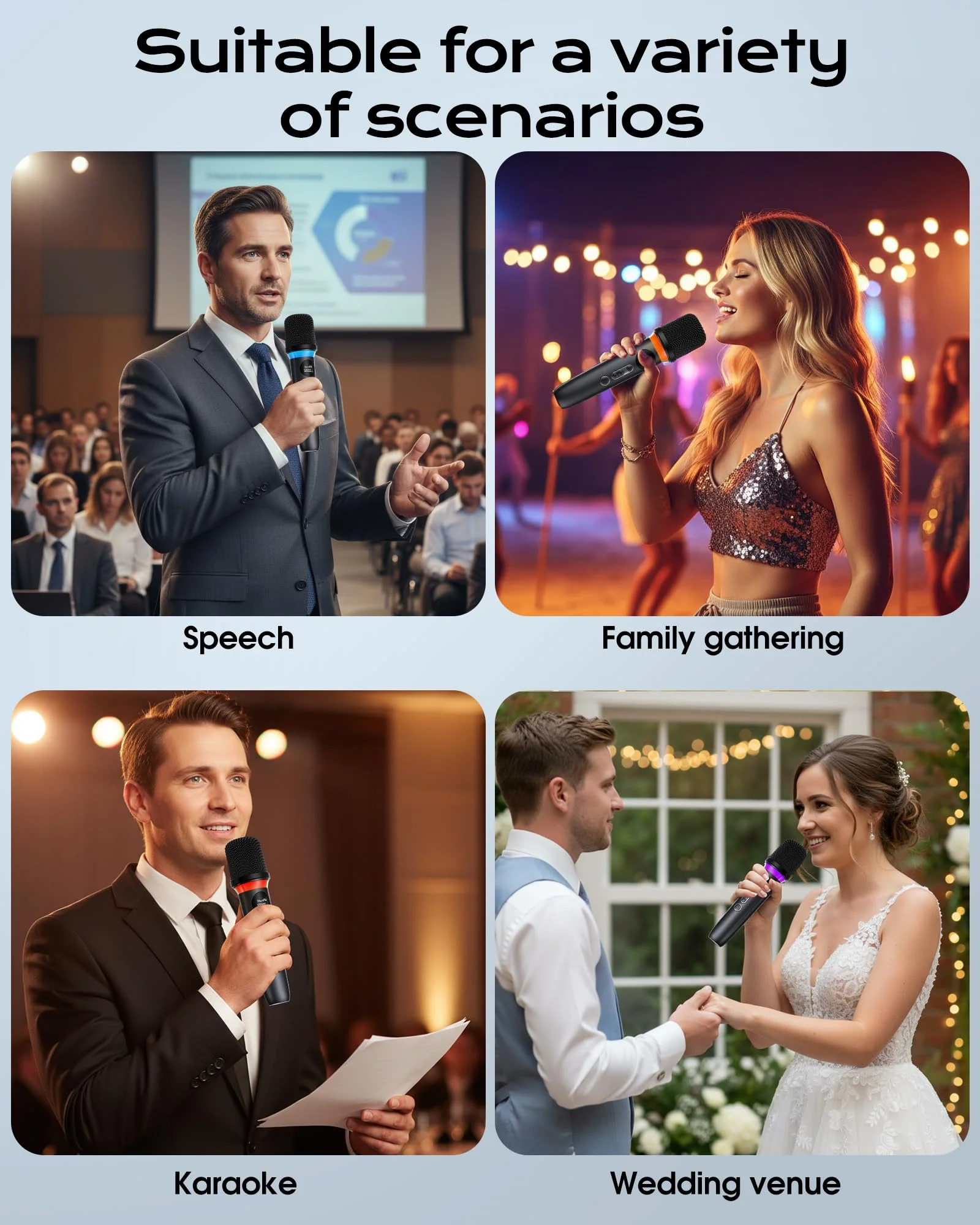 Wireless Microphone, One-Touch Mute & Dynamic RGB Lighting, Professional-Grade Dual Handheld Dynamic Microphone, 200-Foot Ultra-Long Range & 40-Hour Battery Life. for Singing and Family Gatherings. Black-Red - Image 9