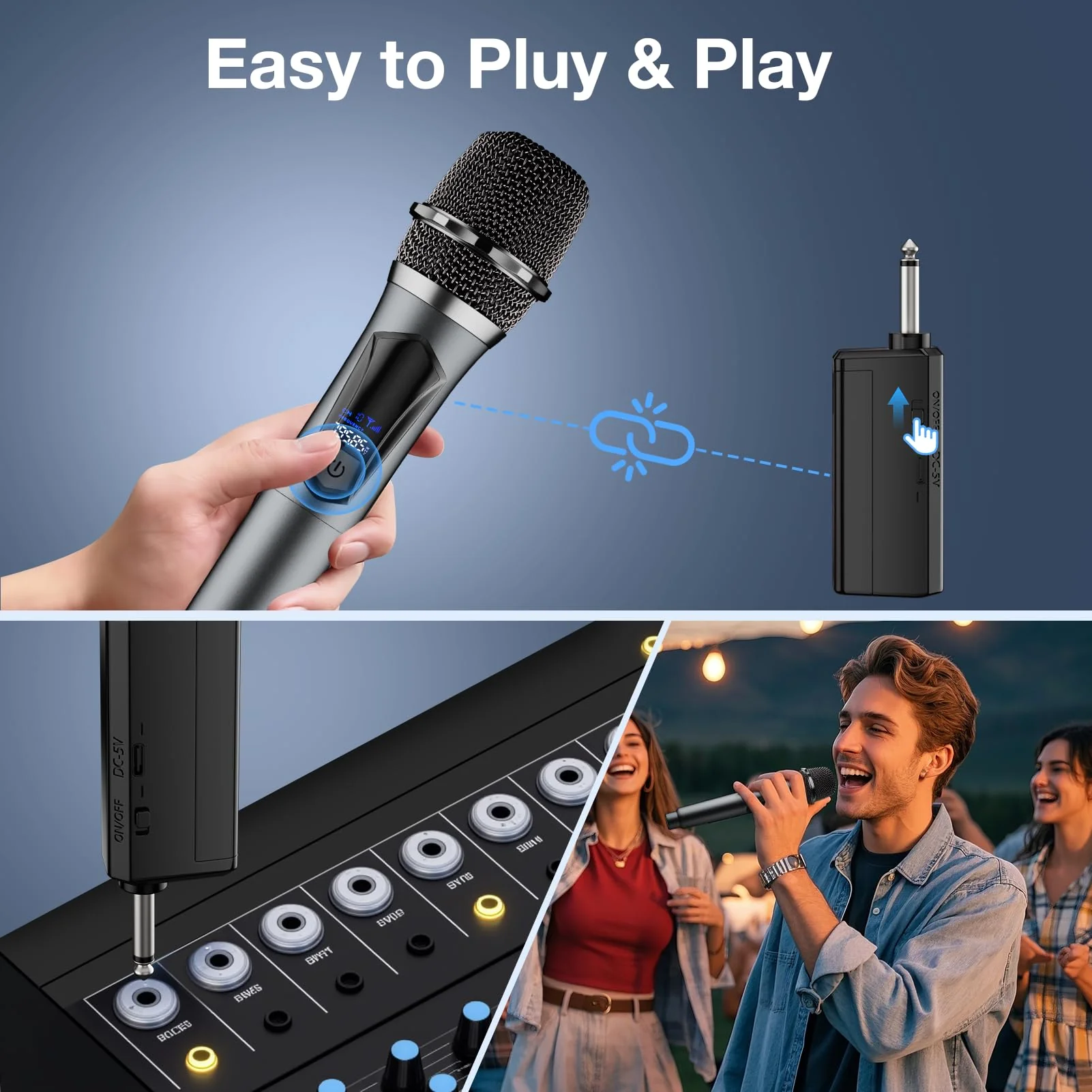 Wireless Microphone,Professional Dual Handheld Cordless Dynamic Mic System with Rechargeable Receiver,Karaoke Microphone Set for Singing, Karaoke, Wedding, DJ, Party, Speech,Church,Class Use,PA System - Image 6