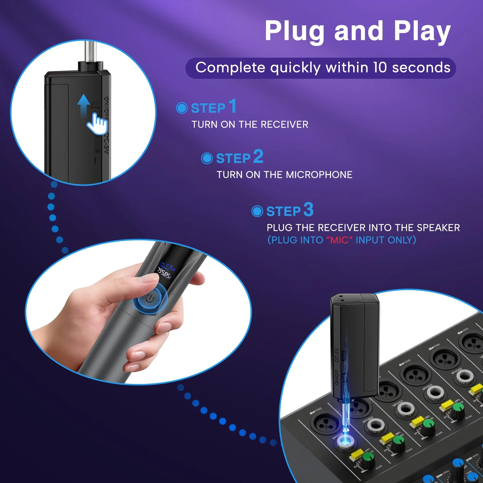 Wireless Microphone,Professional Dual Handheld Cordless Dynamic Mic System with Rechargeable Receiver,Plug & Play,Compatible with karaoke machines and PA systems for Speech,Church,Wedding,DJ,Party - Image 4