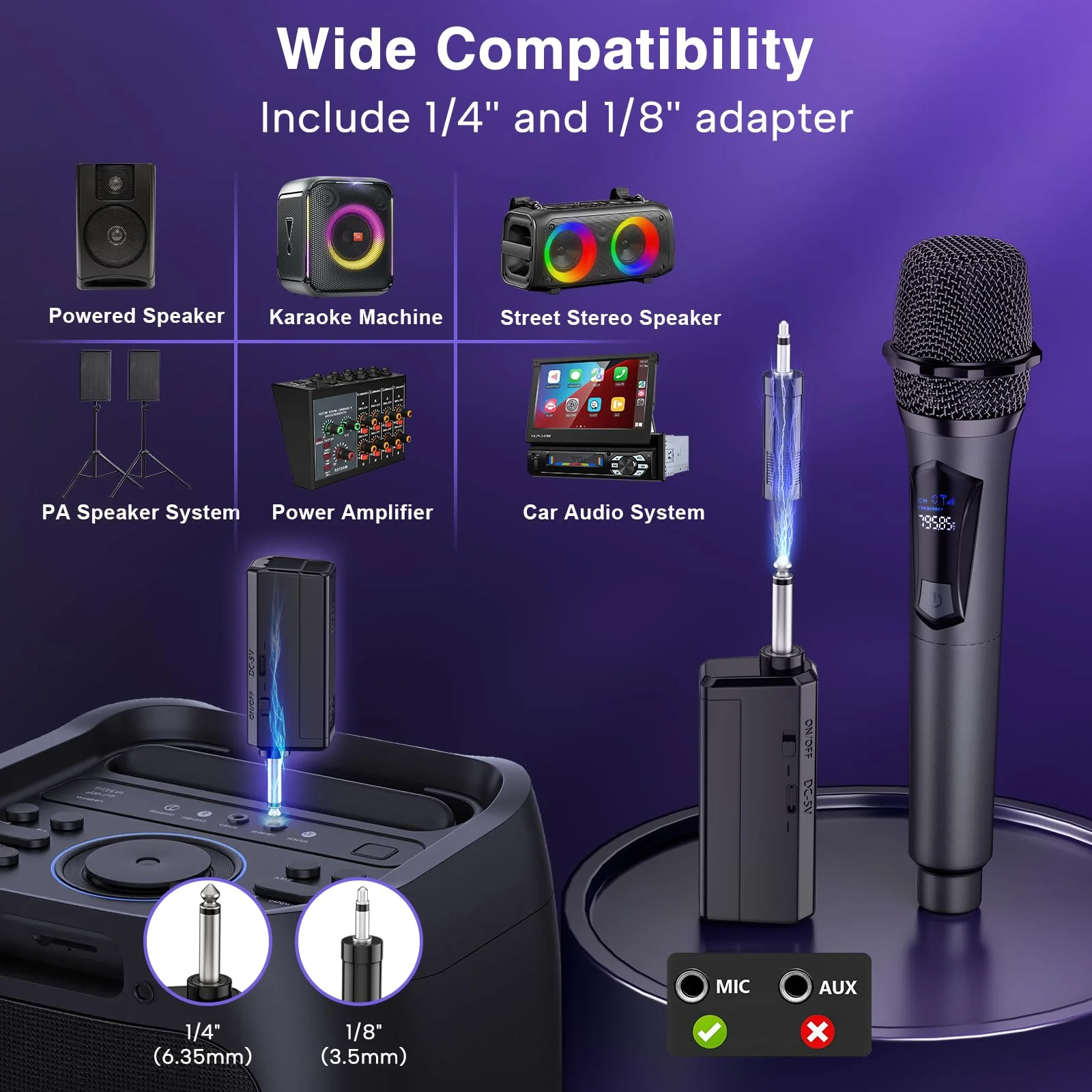 Wireless Microphone,Professional Dual Handheld Cordless Dynamic Mic System with Rechargeable Receiver,Plug & Play,Compatible with karaoke machines and PA systems for Speech,Church,Wedding,DJ,Party - Image 5