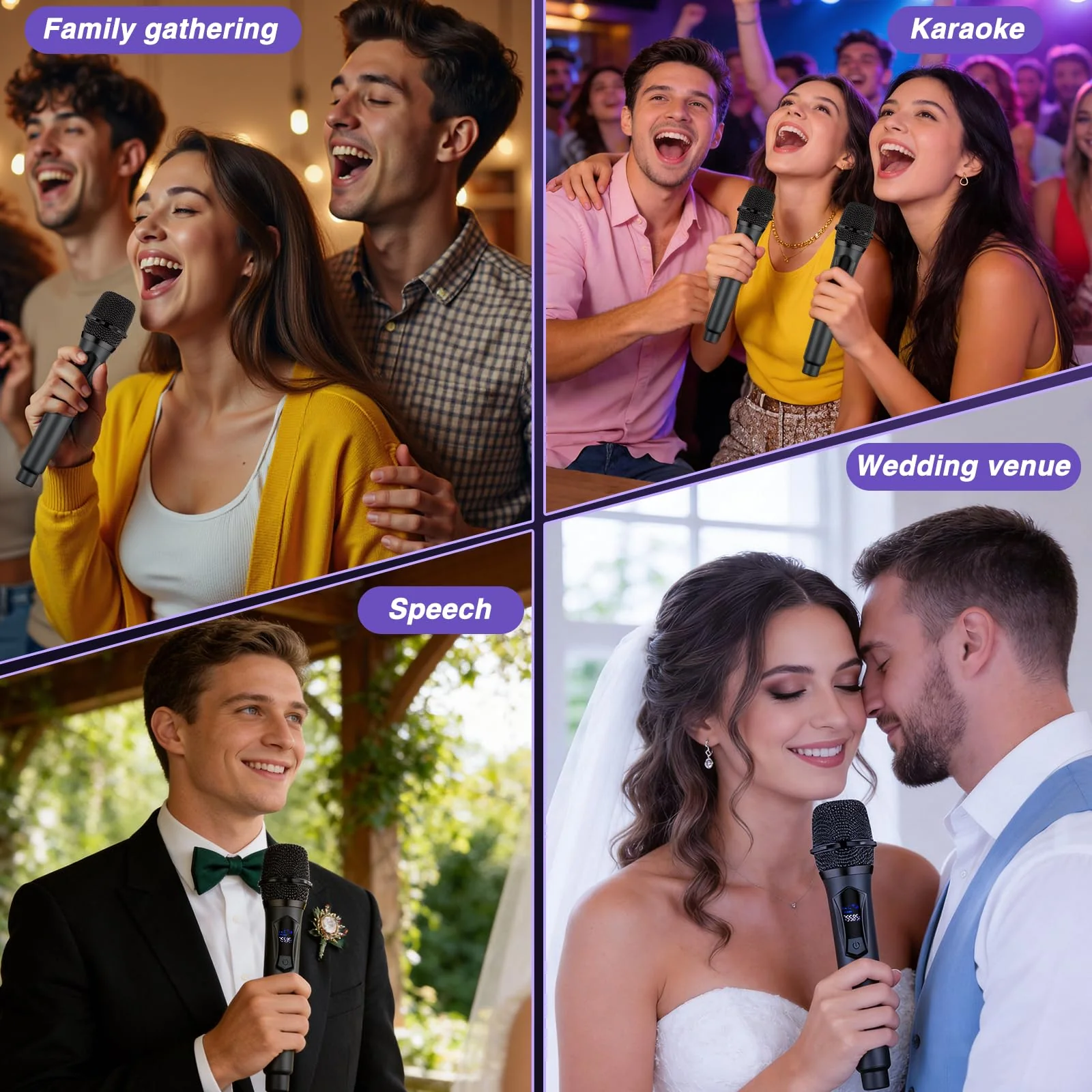 Wireless Microphone,Professional Dual Handheld Cordless Dynamic Mic System with Rechargeable Receiver,Plug & Play,Compatible with karaoke machines and PA systems for Speech,Church,Wedding,DJ,Party - Image 6