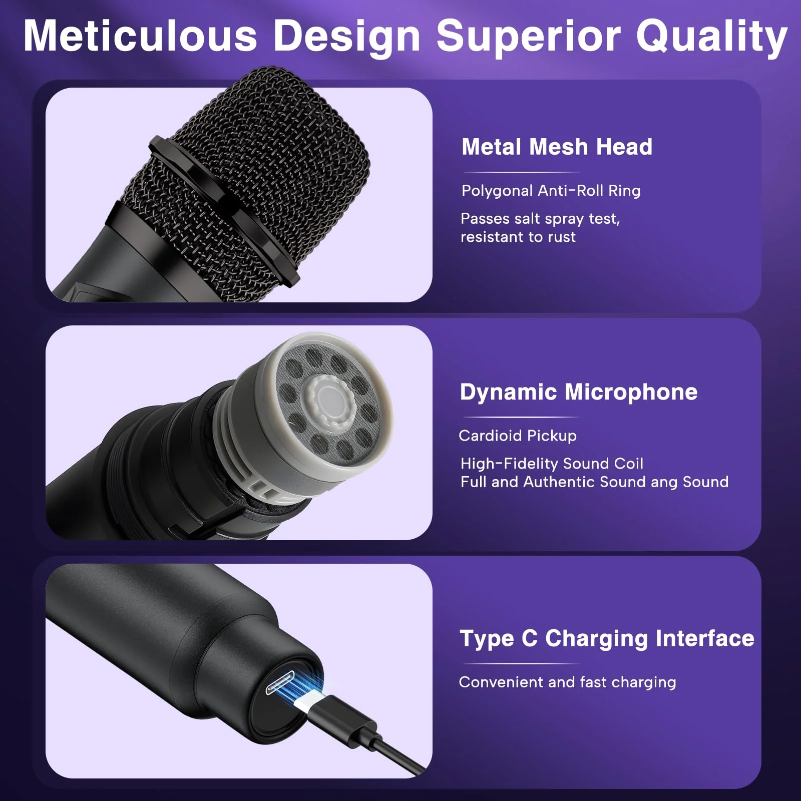 Wireless Microphone,Professional Dual Handheld Cordless Dynamic Mic System with Rechargeable Receiver,Plug & Play,Compatible with karaoke machines and PA systems for Speech,Church,Wedding,DJ,Party - Image 8
