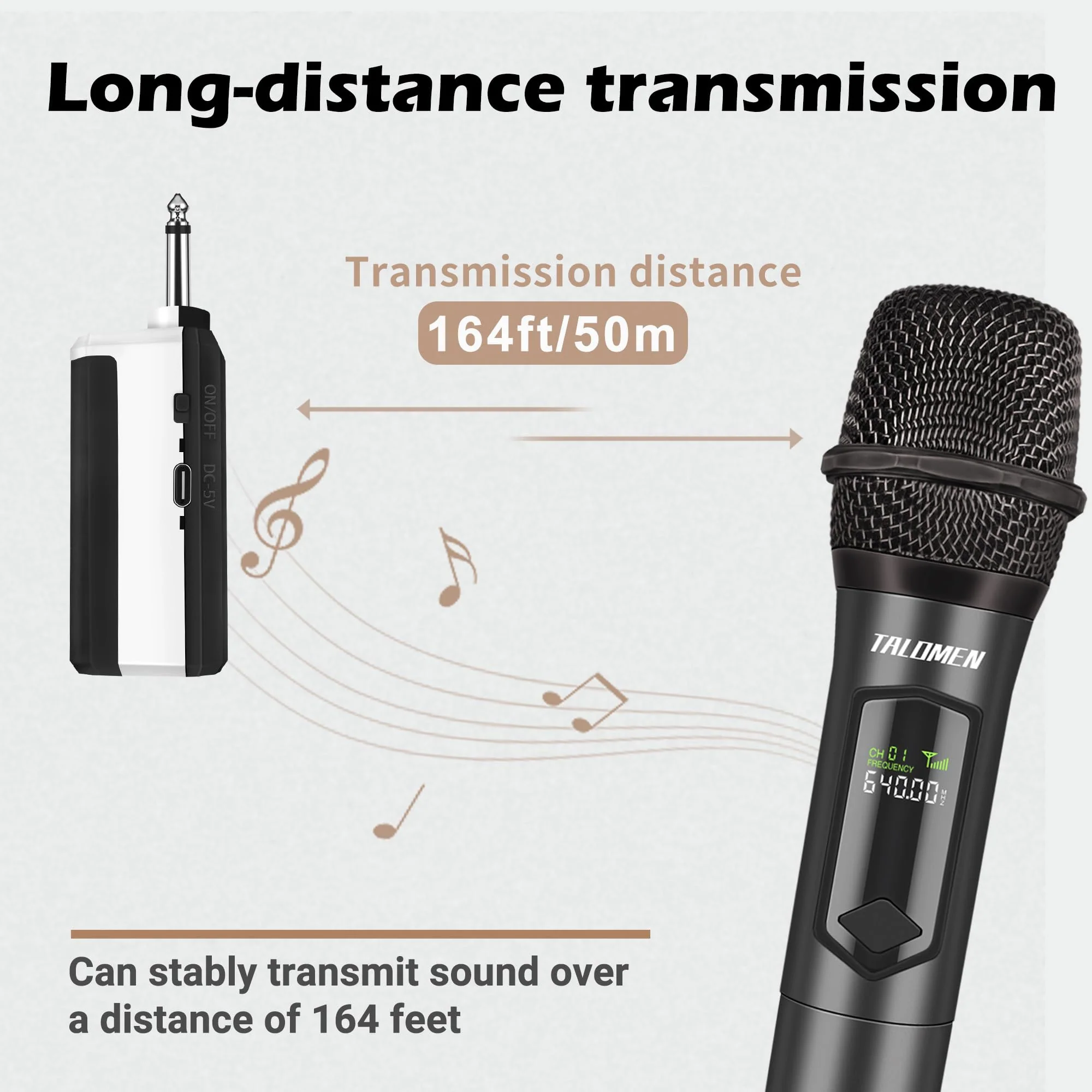 Wireless Microphone,Professional Handheld Cordless Dynamic Mic System with Rechargeable Receiver(160 Ft),Karaoke Microphone Set for Singing,Karaoke,Wedding,DJ,Party,Speech,Church,PA,K60-1 Gray - Image 5