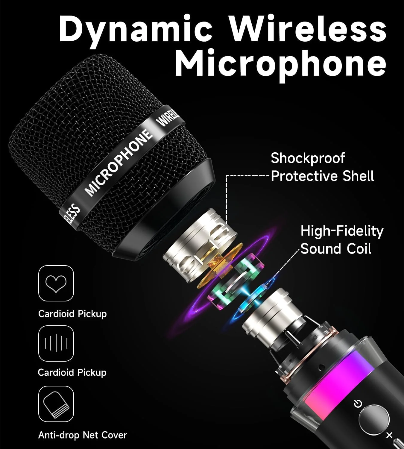 Wireless Microphone, Rechargeable Wireless Microphones with One-to-One Chip Connection and LED Lights, 40H Duration, 200FT Range Receiving, Less Latency Karaoke Microphone for Singing, Speech, Party - Image 2
