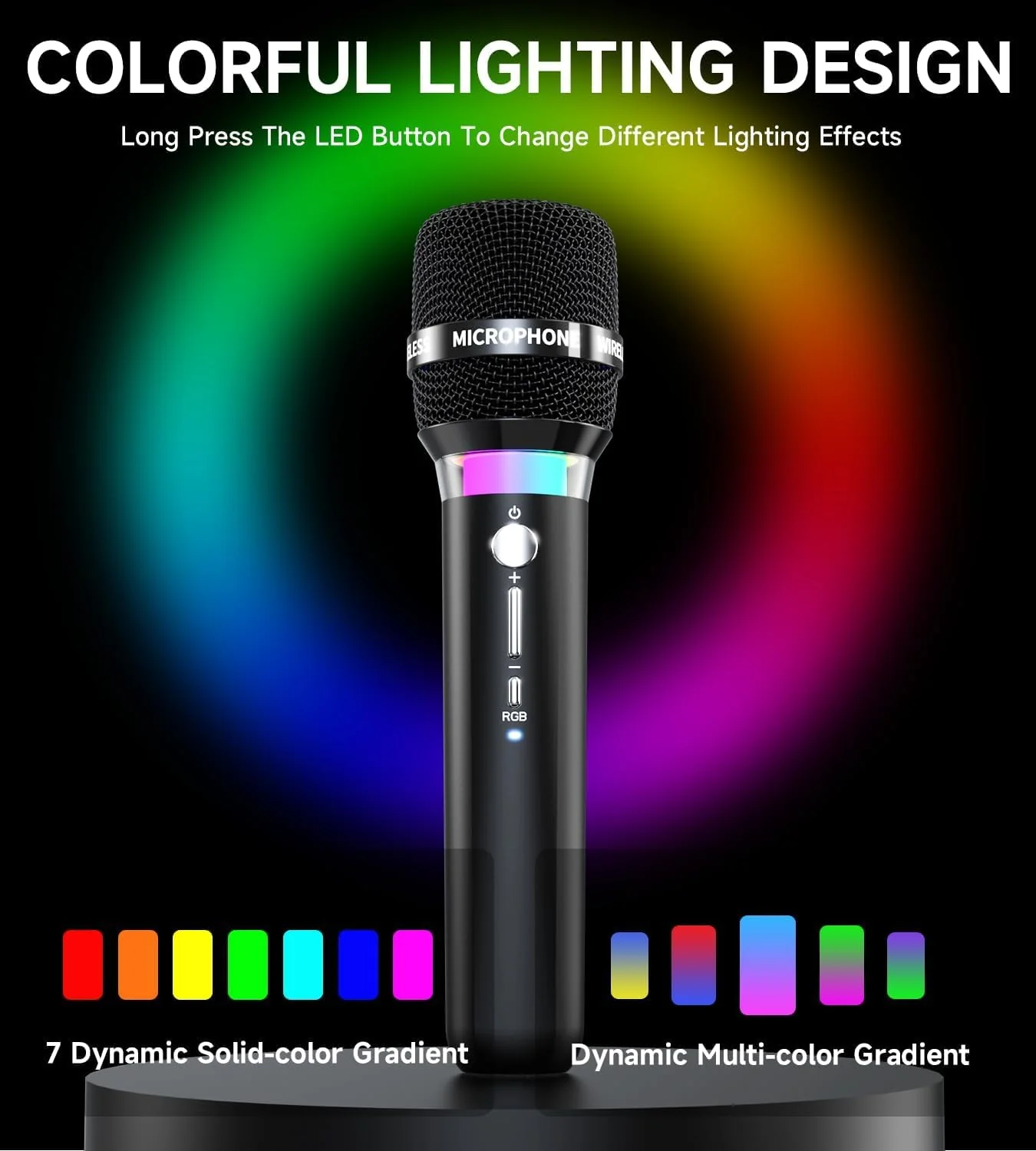Wireless Microphone, Rechargeable Wireless Microphones with One-to-One Chip Connection and LED Lights, 40H Duration, 200FT Range Receiving, Less Latency Karaoke Microphone for Singing, Speech, Party - Image 3