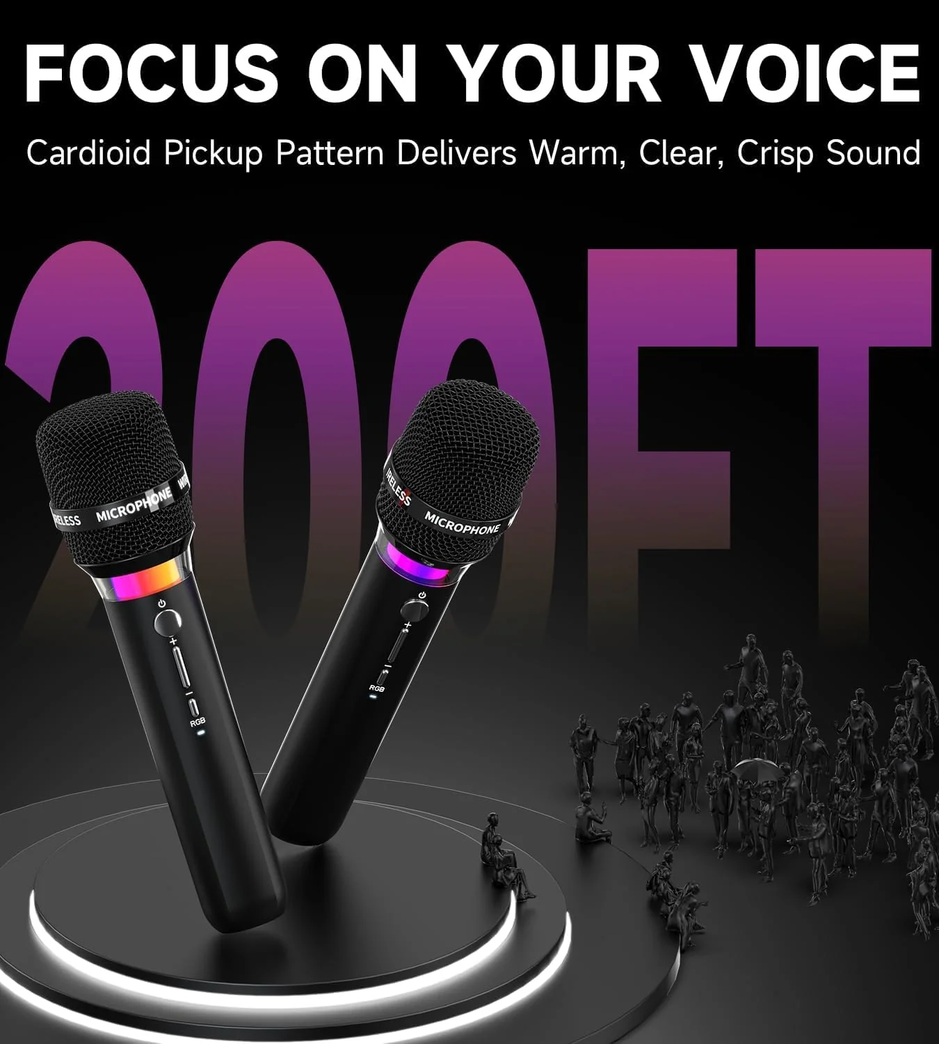 Wireless Microphone, Rechargeable Wireless Microphones with One-to-One Chip Connection and LED Lights, 40H Duration, 200FT Range Receiving, Less Latency Karaoke Microphone for Singing, Speech, Party - Image 5