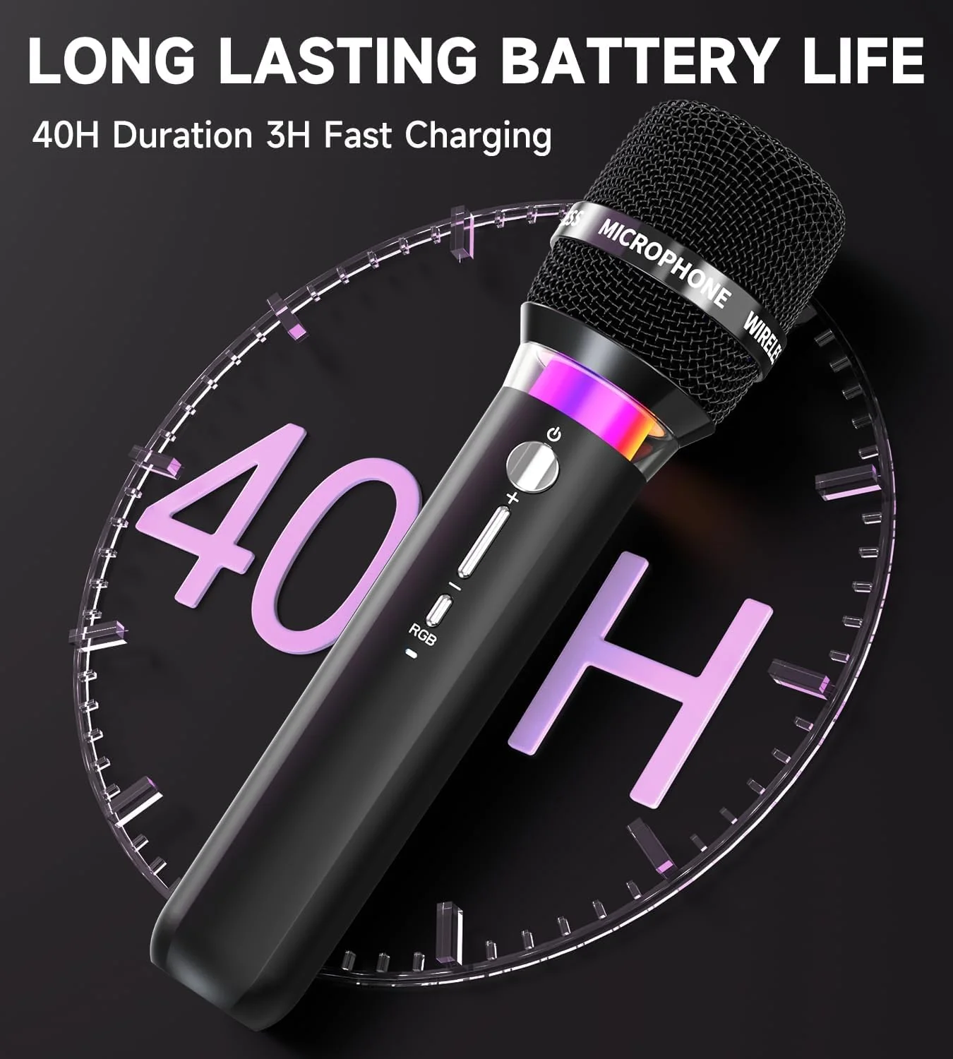 Wireless Microphone, Rechargeable Wireless Microphones with One-to-One Chip Connection and LED Lights, 40H Duration, 200FT Range Receiving, Less Latency Karaoke Microphone for Singing, Speech, Party - Image 7