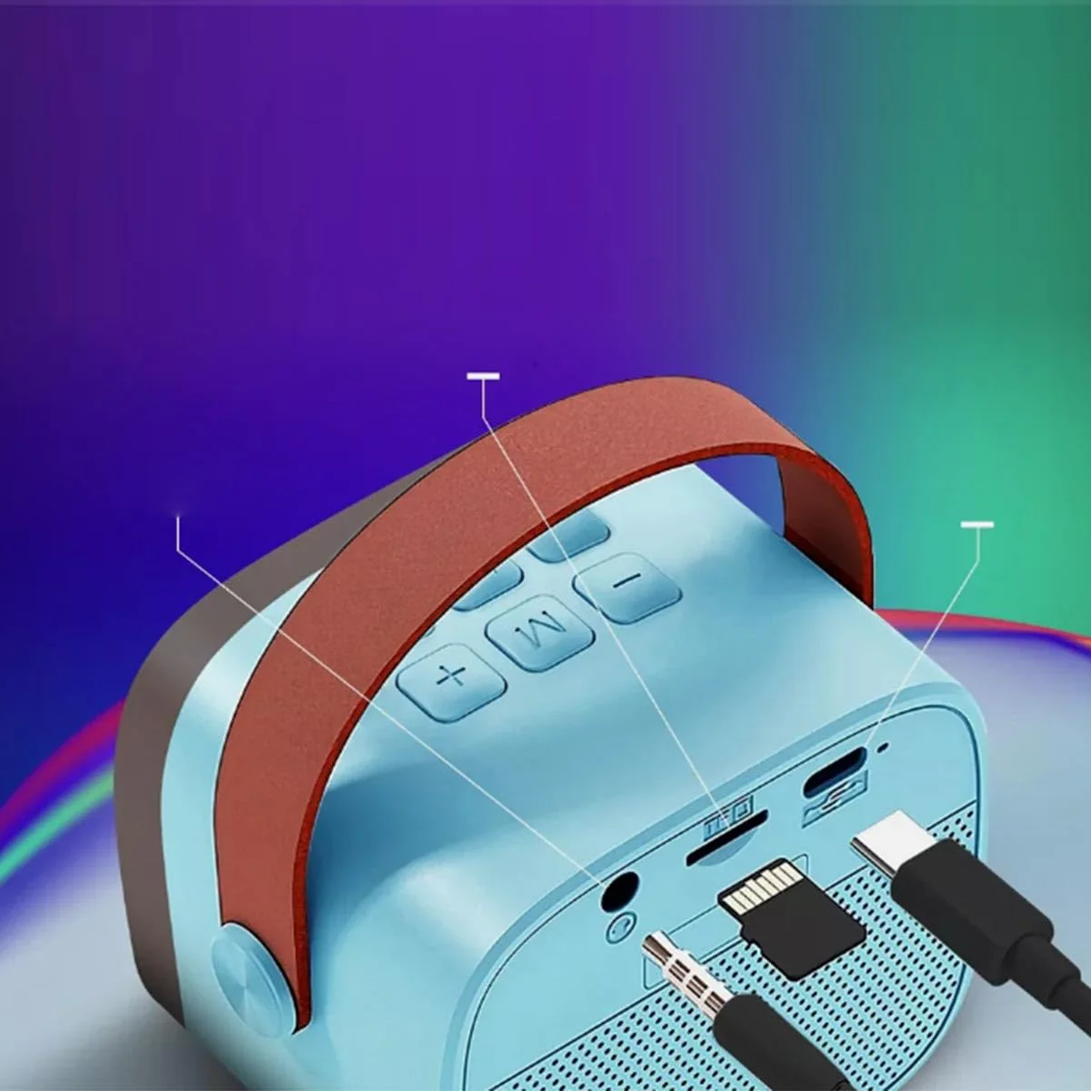 Wireless Microphone Speaker, Bluetooth Small Speaker, with Atmosphere Light, Suitable for Home and Outdoor, Blue - Image 4
