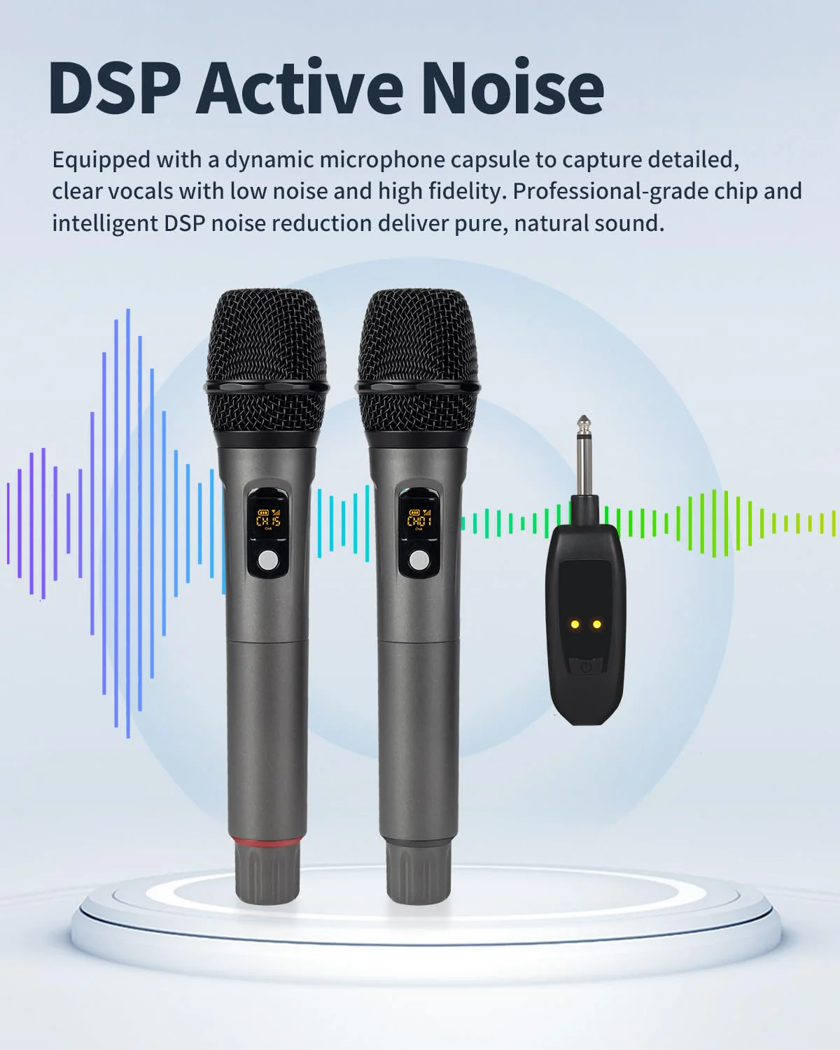 Wireless Microphone System, Dual Cordless Mics with 2.4GHz Signal, Rechargeable Plug & Play Dynamic Microphones for Karaoke, Church, Wedding, Speech, 250ft Range - Image 2