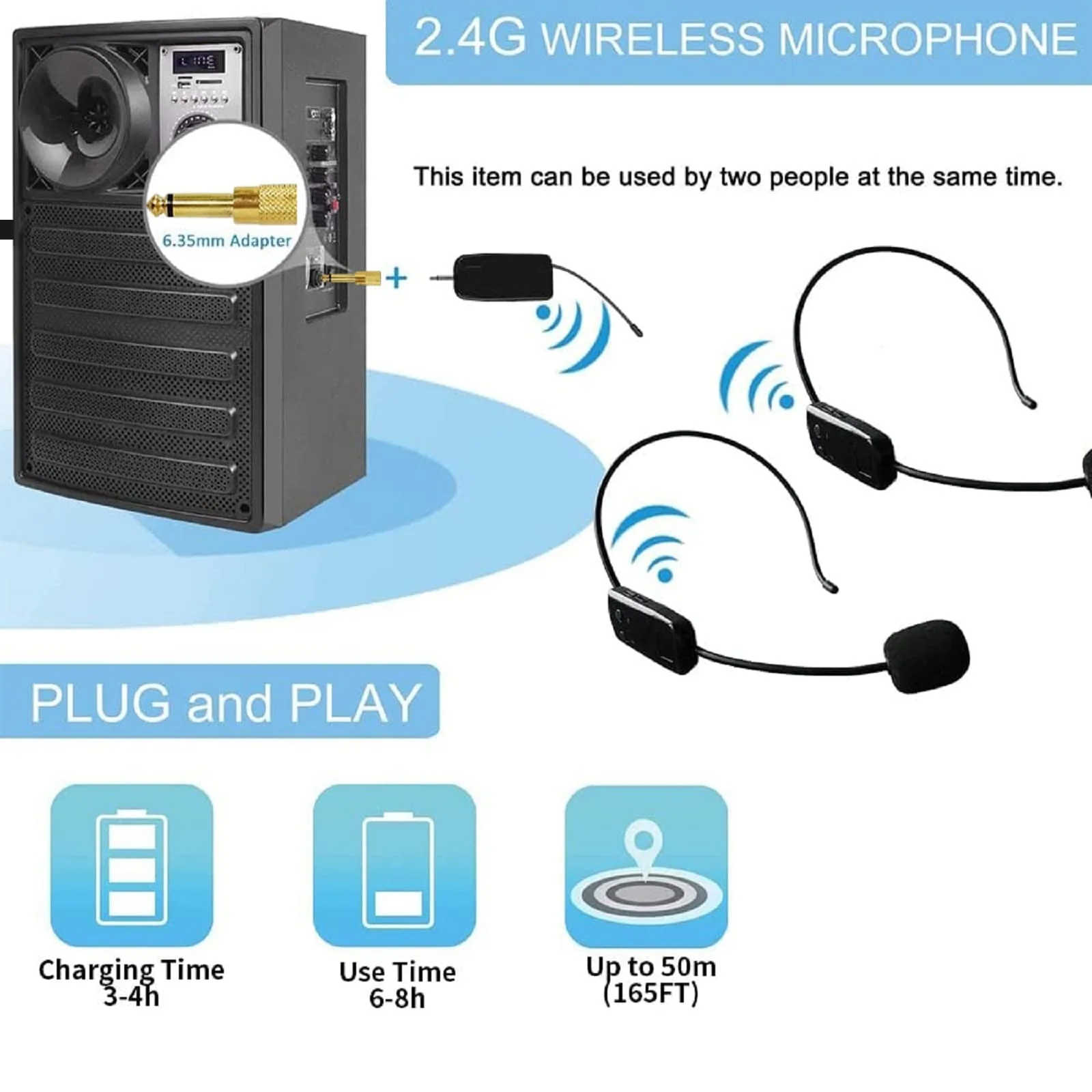 Wireless Microphone System for 2 People, 2.4G Dual Wireless Headset Mics Ideal for Speakers, Voice Amplifier, PA System, Teacher, Tour Guides, Fitness Instructor - Image 2