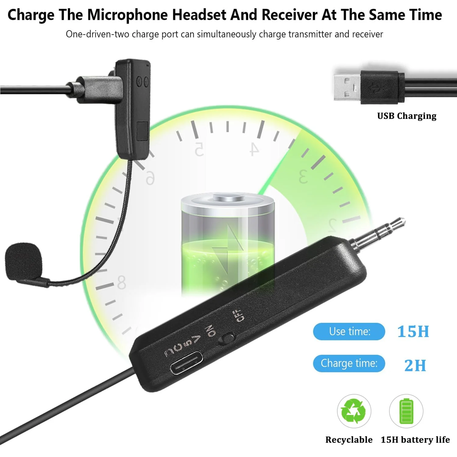 Wireless Microphone System for 4 People,2.4G Wireless Headset Mics and Handheld Mics 2 in 1,Ideal for Speakers,Voice Amplifier,PA System,Teacher,Tour Guides,Fitness Instructor - Image 3