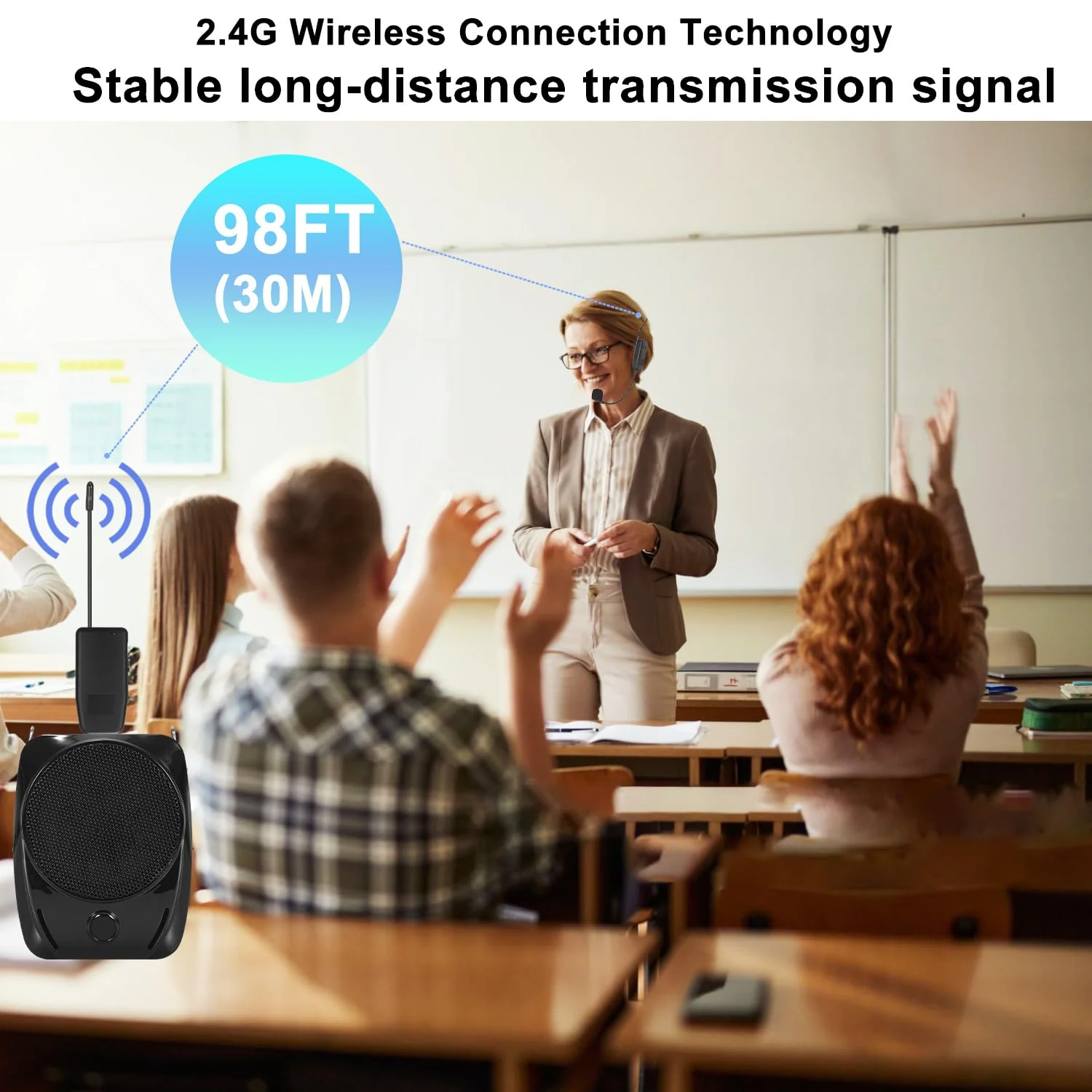 Wireless Microphone System for 4 People,2.4G Wireless Headset Mics and Handheld Mics 2 in 1,Ideal for Speakers,Voice Amplifier,PA System,Teacher,Tour Guides,Fitness Instructor - Image 6