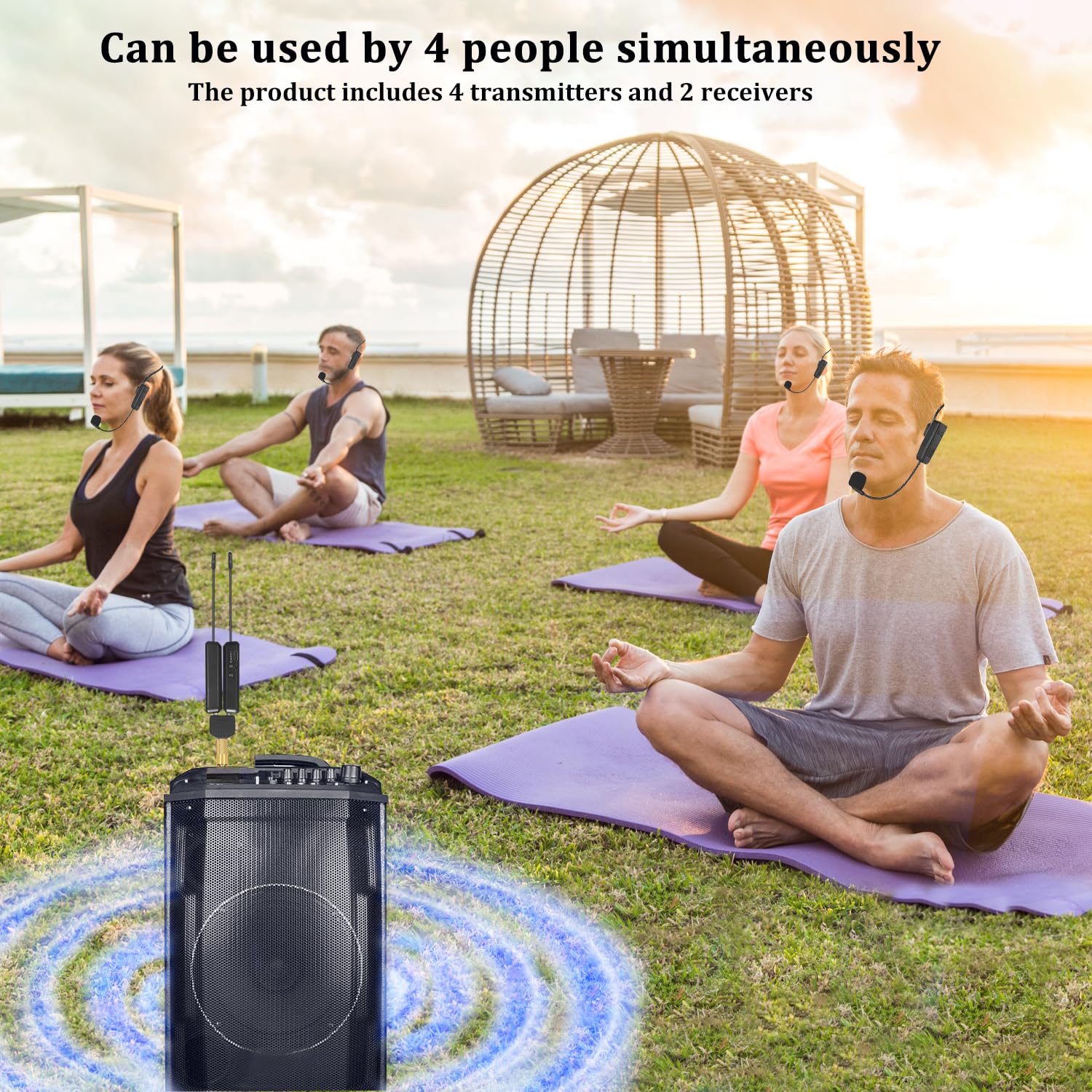 Wireless Microphone System for 4 People,2.4G Wireless Headset Mics and Handheld Mics 2 in 1,Ideal for Speakers,Voice Amplifier,PA System,Teacher,Tour Guides,Fitness Instructor - Image 7