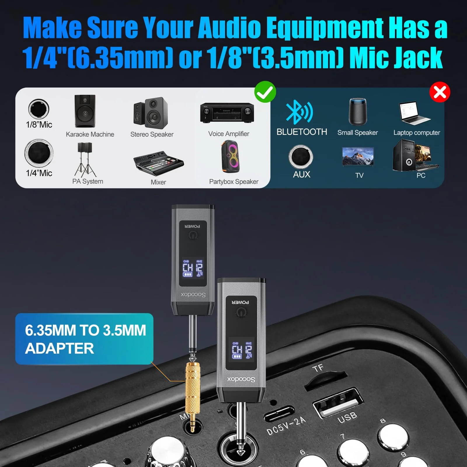 Wireless Microphone System for Karaoke, Dual UHF Metal Wireless Mic with Rechargeable Receiver, for PA System, Speaker, Party, DJ, Wedding, Church (Black) Black - Image 3