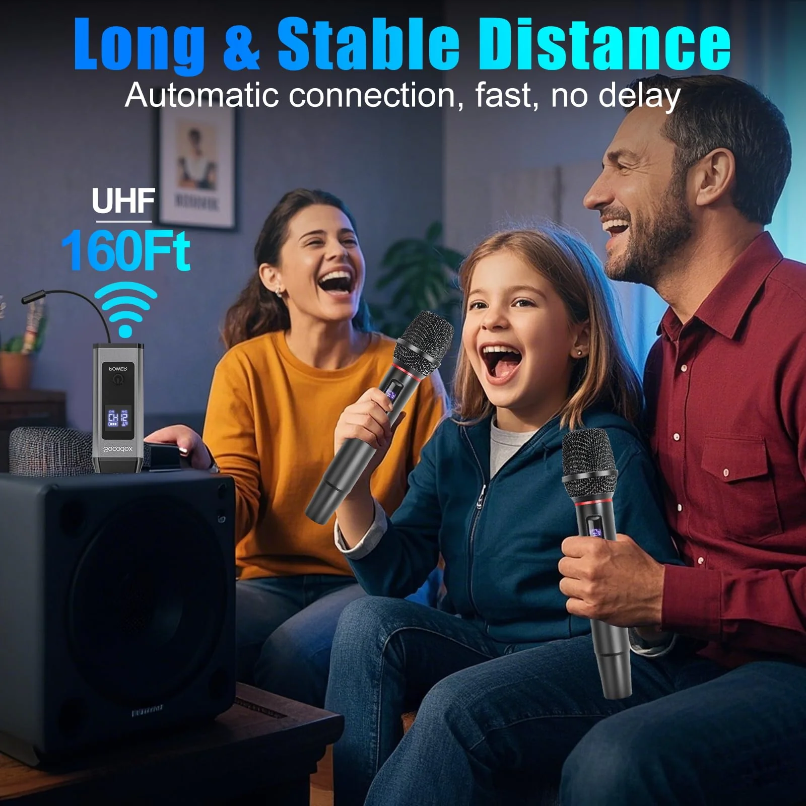 Wireless Microphone System for Karaoke, Dual UHF Metal Wireless Mic with Rechargeable Receiver, for PA System, Speaker, Party, DJ, Wedding, Church (Black) Black - Image 6