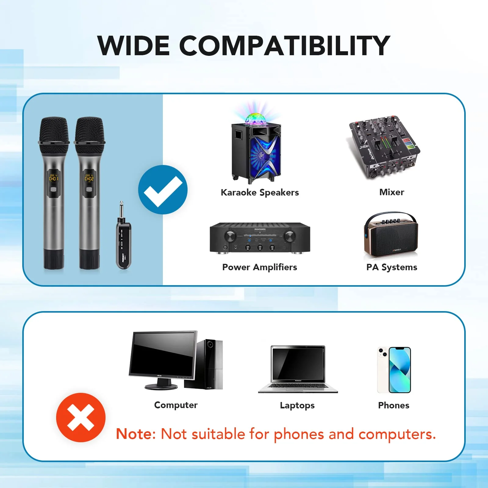 Wireless Microphone System, UHF All Metal Cordless Dual Handheld Dynamic Mic Set with Rechargeable Receiver, for Karaoke Party, Amplifier, PA System, Singing Machine, Church, Wedding, 200ft - Image 4