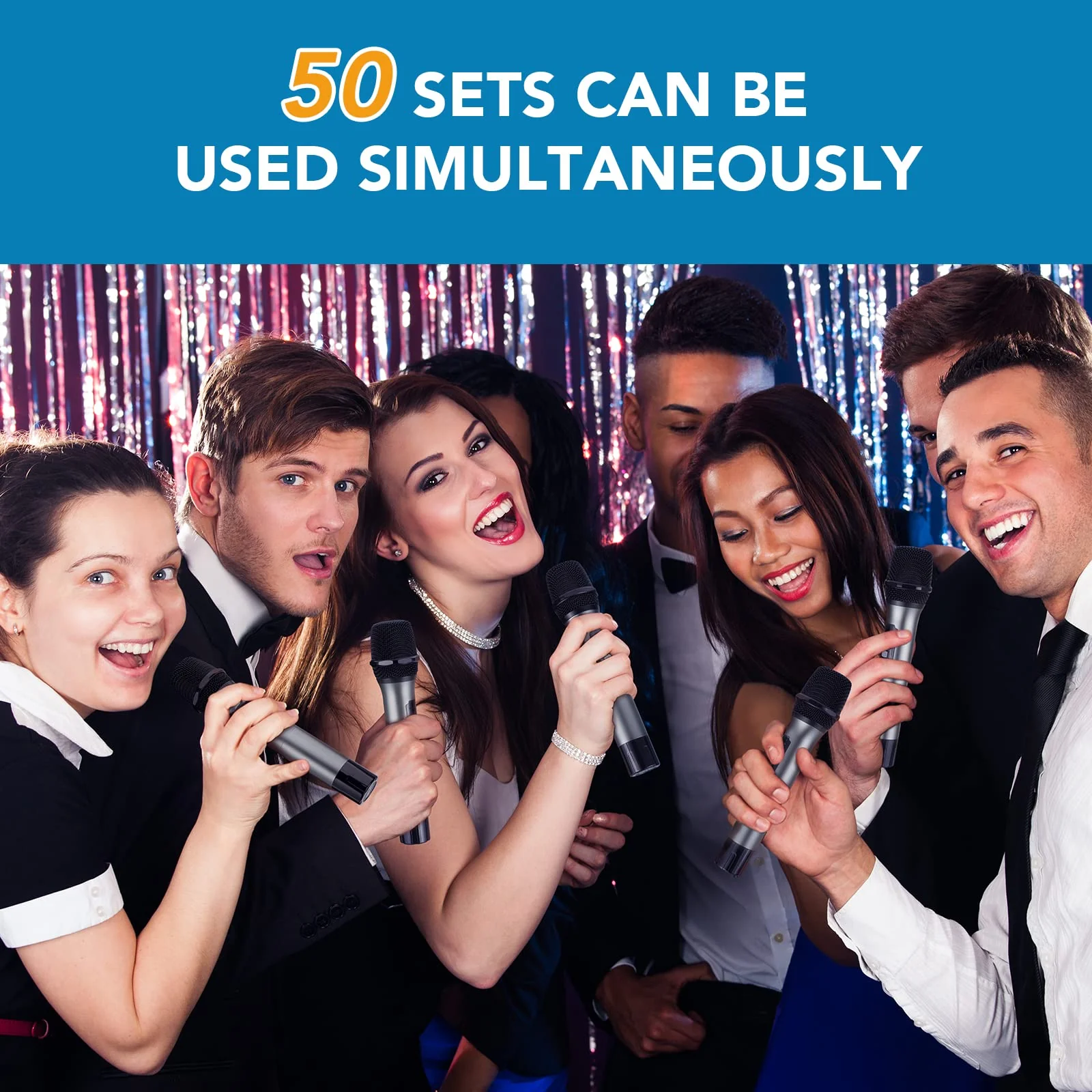 Wireless Microphone System, UHF All Metal Cordless Dual Handheld Dynamic Mic Set with Rechargeable Receiver, for Karaoke Party, Amplifier, PA System, Singing Machine, Church, Wedding, 200ft - Image 7