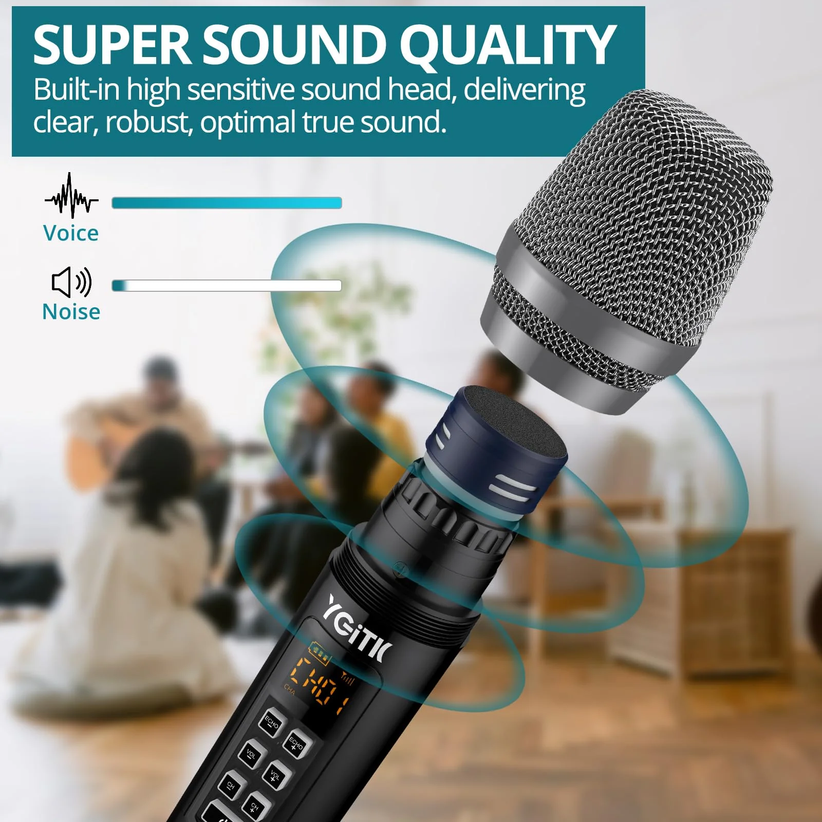 Wireless Microphone, UHF Metal Dual Handheld Cordless Dynamic Mic System with Rechargeable Receiver 2X30 Channels Wireless Microphones System ECHO Adjust 160ft Range for Singing, Wedding - Image 4