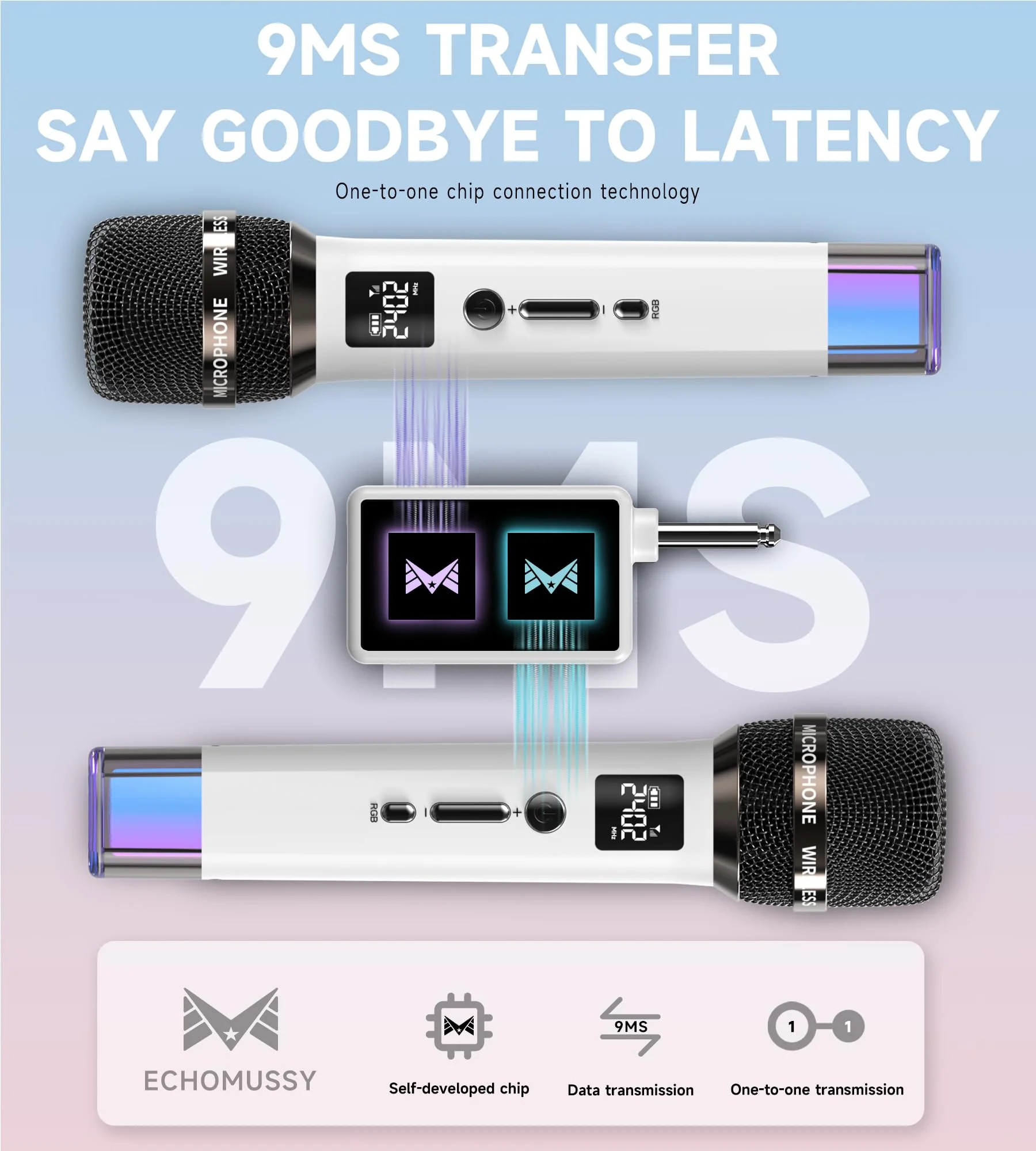 Wireless Microphones, Microphone with One-to-One Chip Connection and LED Lights, 40H Duration, 200FT Range Receiving, Volume Control Karaoke Microphone for Singing, Speech, Home Party, YouTube/TikTok White - Image 3