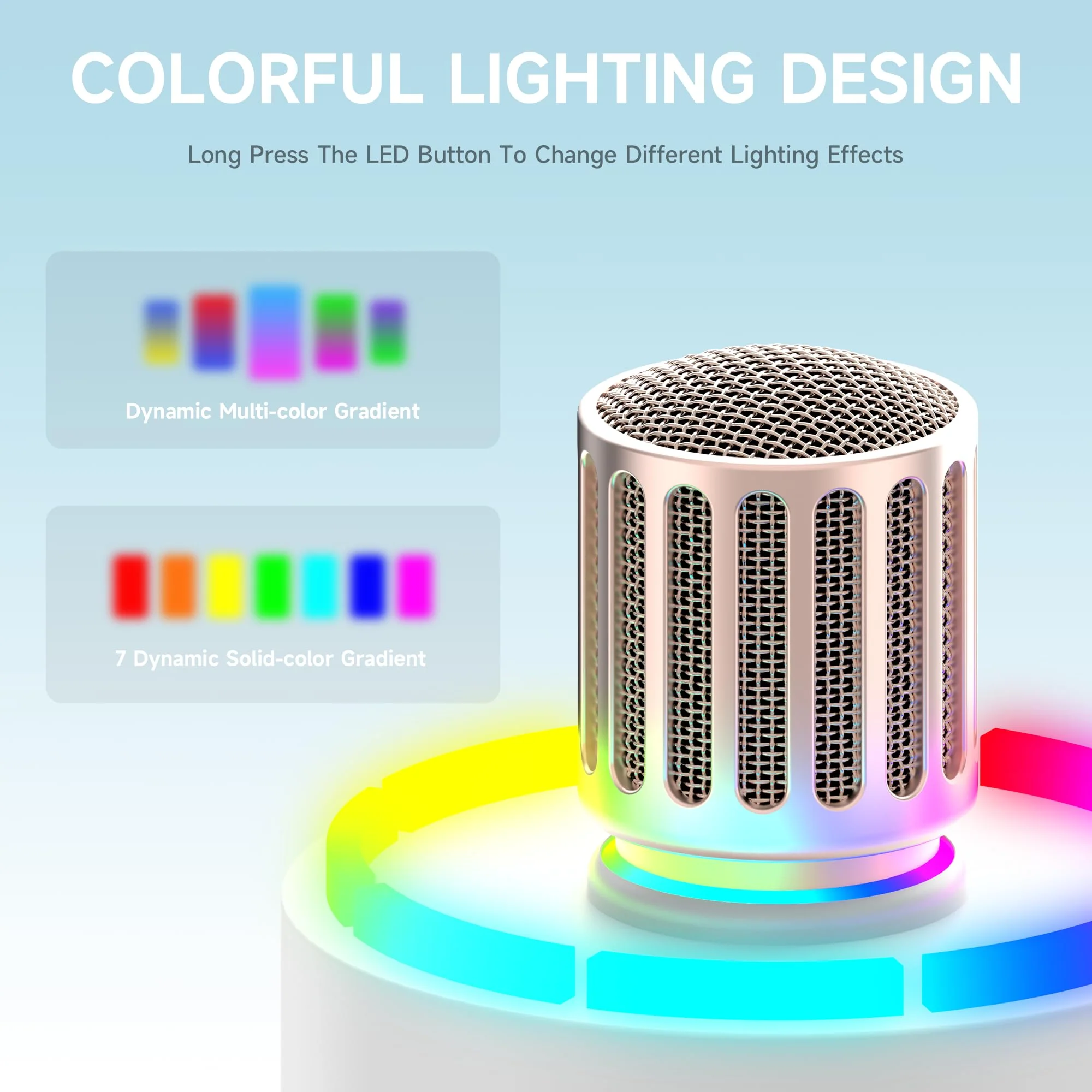 Wireless Microphones, Microphone with One-to-One Chip Connection, Controllable LED Lights, 40H Duration, 200FT Range Free Sing, Volume Control Microphone for Singing, Speech, Home Party, Youtube White - Image 2