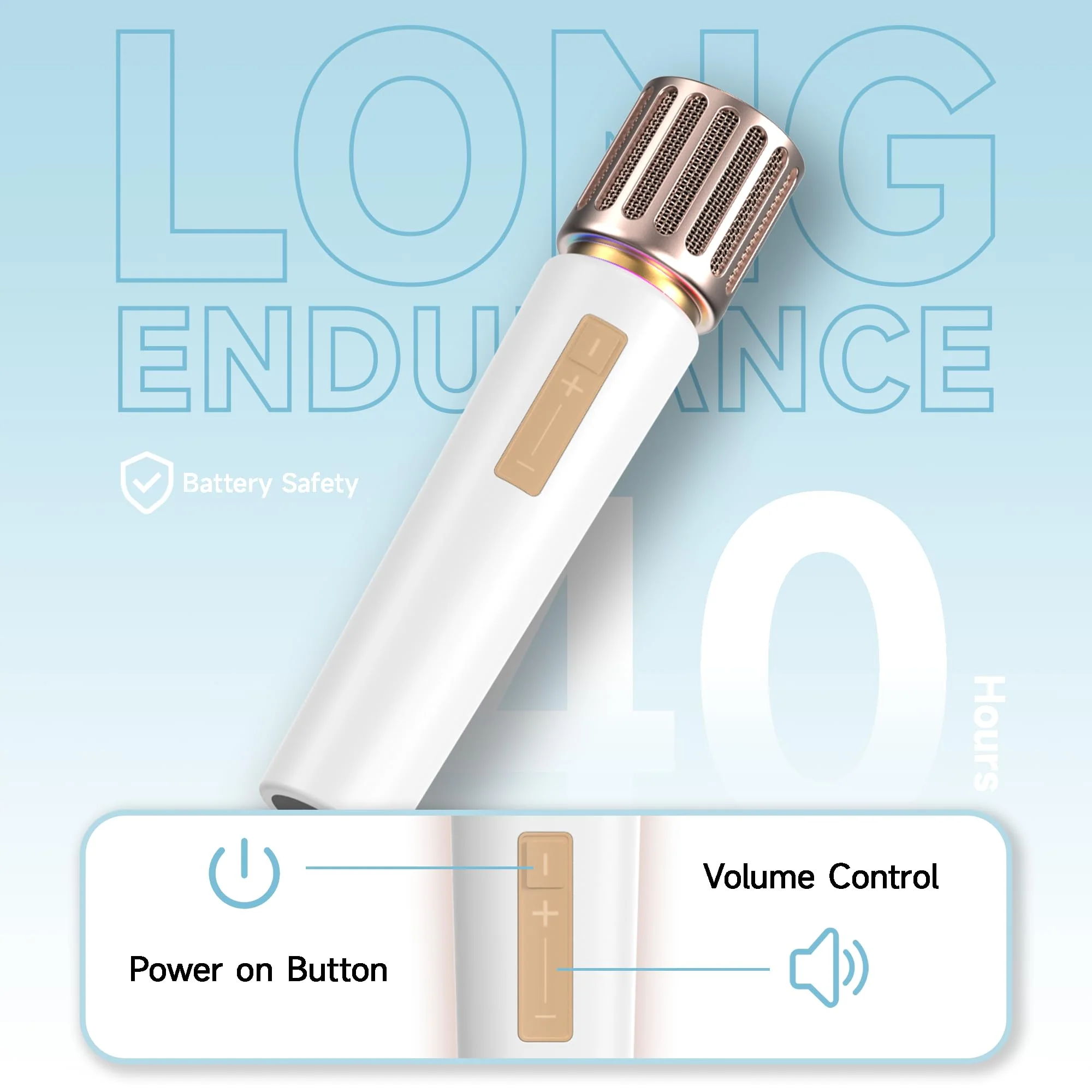 Wireless Microphones, Microphone with One-to-One Chip Connection, Controllable LED Lights, 40H Duration, 200FT Range Free Sing, Volume Control Microphone for Singing, Speech, Home Party, Youtube White - Image 6