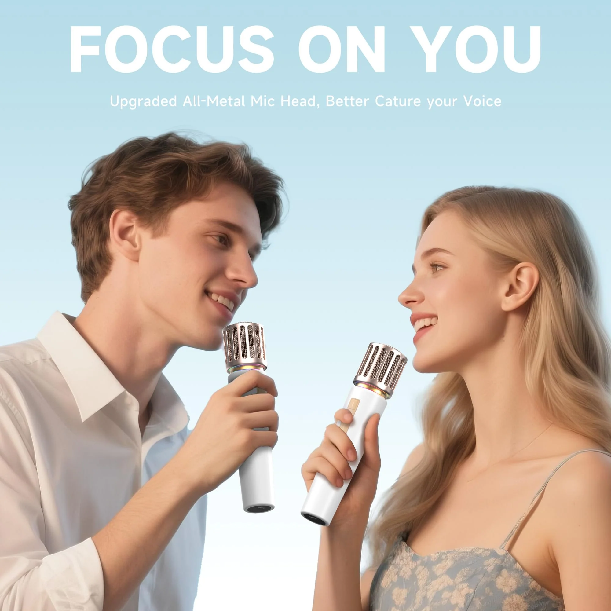 Wireless Microphones, Microphone with One-to-One Chip Connection, Controllable LED Lights, 40H Duration, 200FT Range Free Sing, Volume Control Microphone for Singing, Speech, Home Party, Youtube White - Image 7