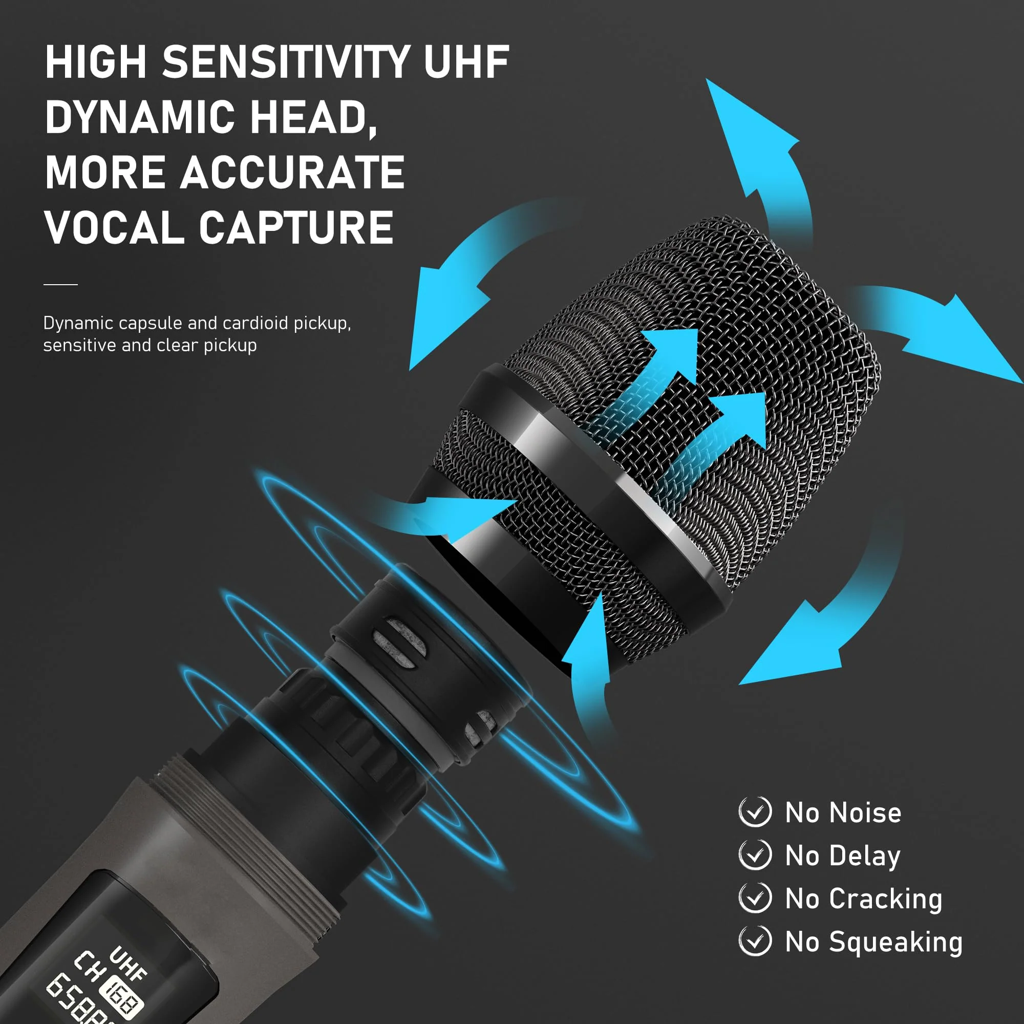 Wireless Microphones, Professional Dual Karaoke Microphones, Wireless Dynamic Microphone System Set with Rechargeable Receiver for Home Party, Speech, Wedding, Church, PA System Red - Image 2