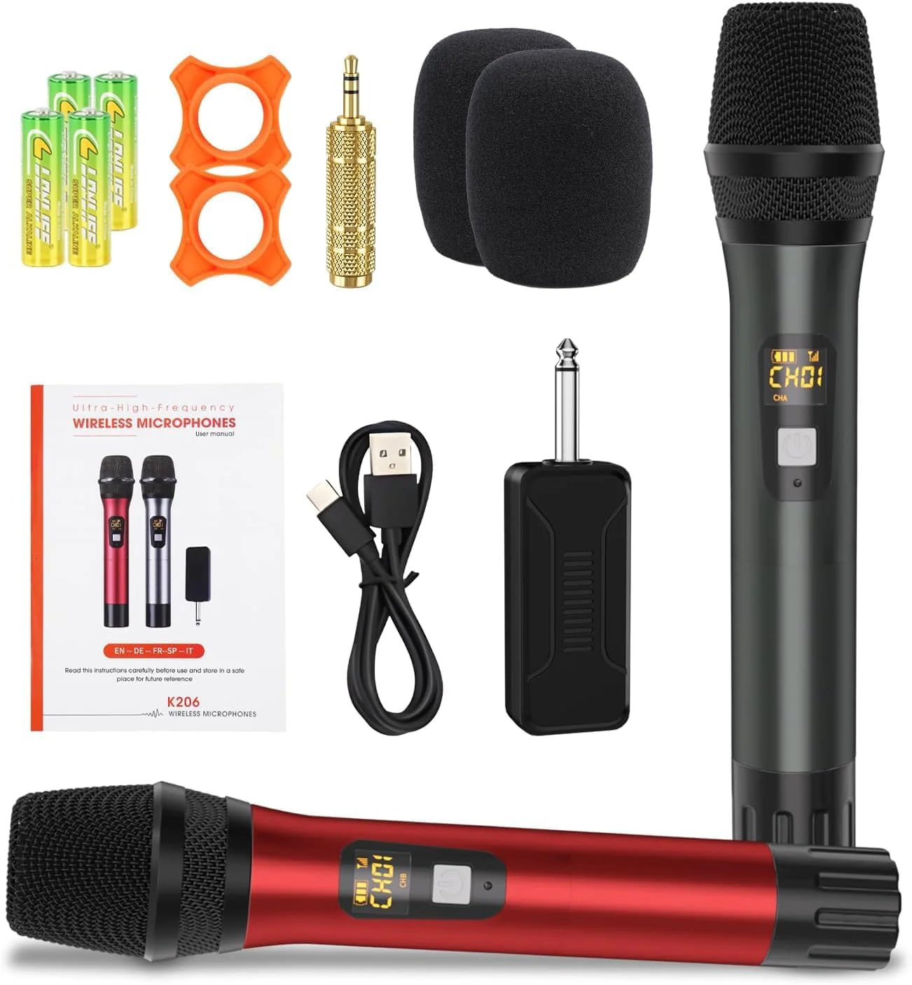 Wireless Microphones, Professional UHF Metal Dual Handheld Cordless Dynamic Mic System with Rechargeable Receiver, 1/4" Output, 160ft Range, Auto Connect for Karaoke, Party Singing, Church, Speech, DJ - Image 7