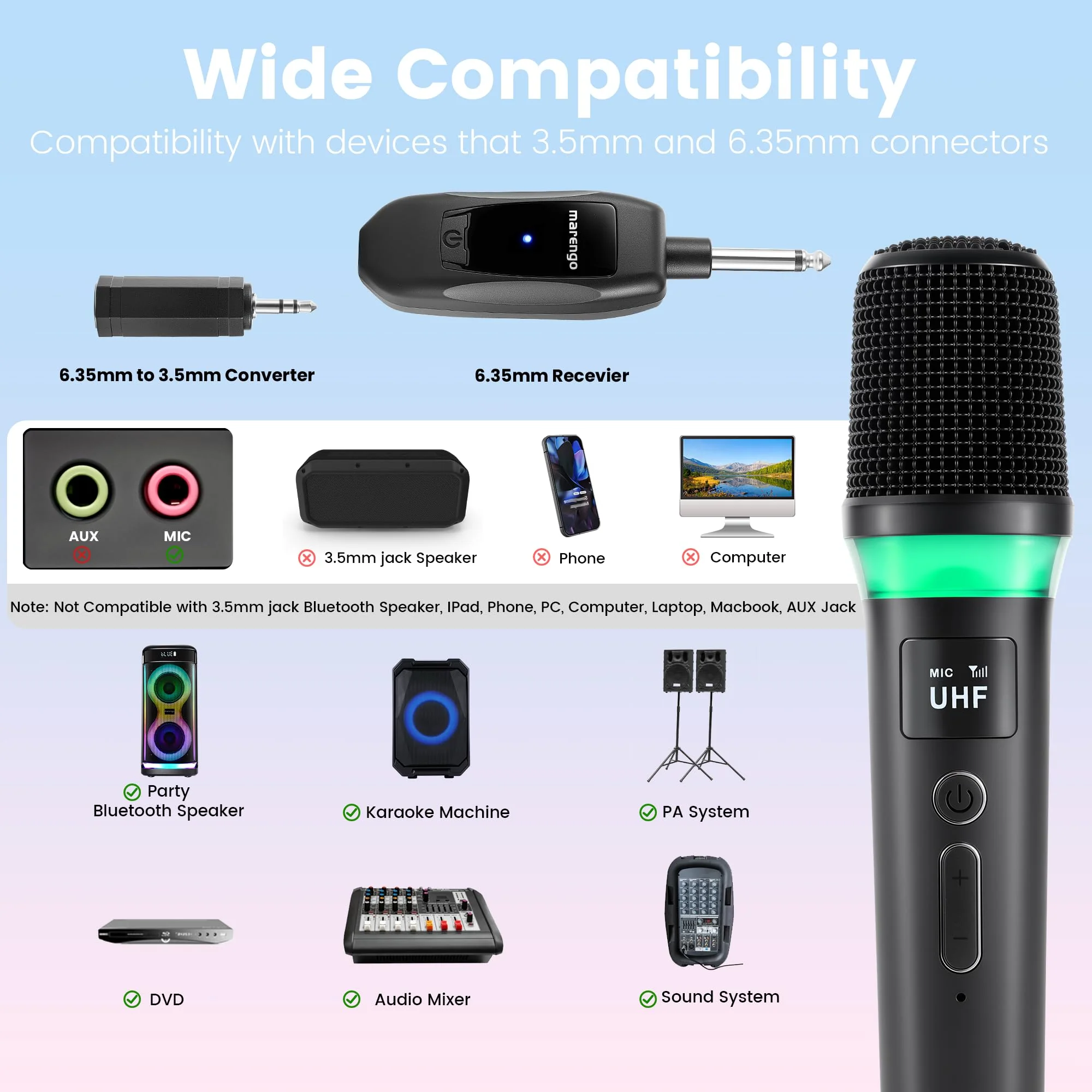 Wireless Microphones, Rechargeable Cordless Karaoke Microphone with One-to-One Chip Connection, LED Lights, 40H Duration, 200FT, Handheld Bluetooth Microphone Wireless for Singing,Speech,Church,Party - Image 2