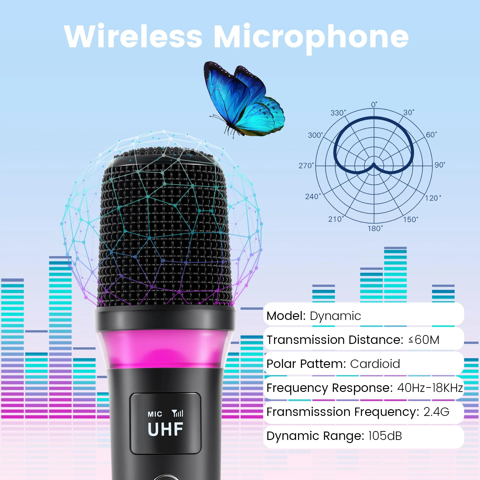 Wireless Microphones, Rechargeable Cordless Karaoke Microphone with One-to-One Chip Connection, LED Lights, 40H Duration, 200FT, Handheld Bluetooth Microphone Wireless for Singing,Speech,Church,Party - Image 3
