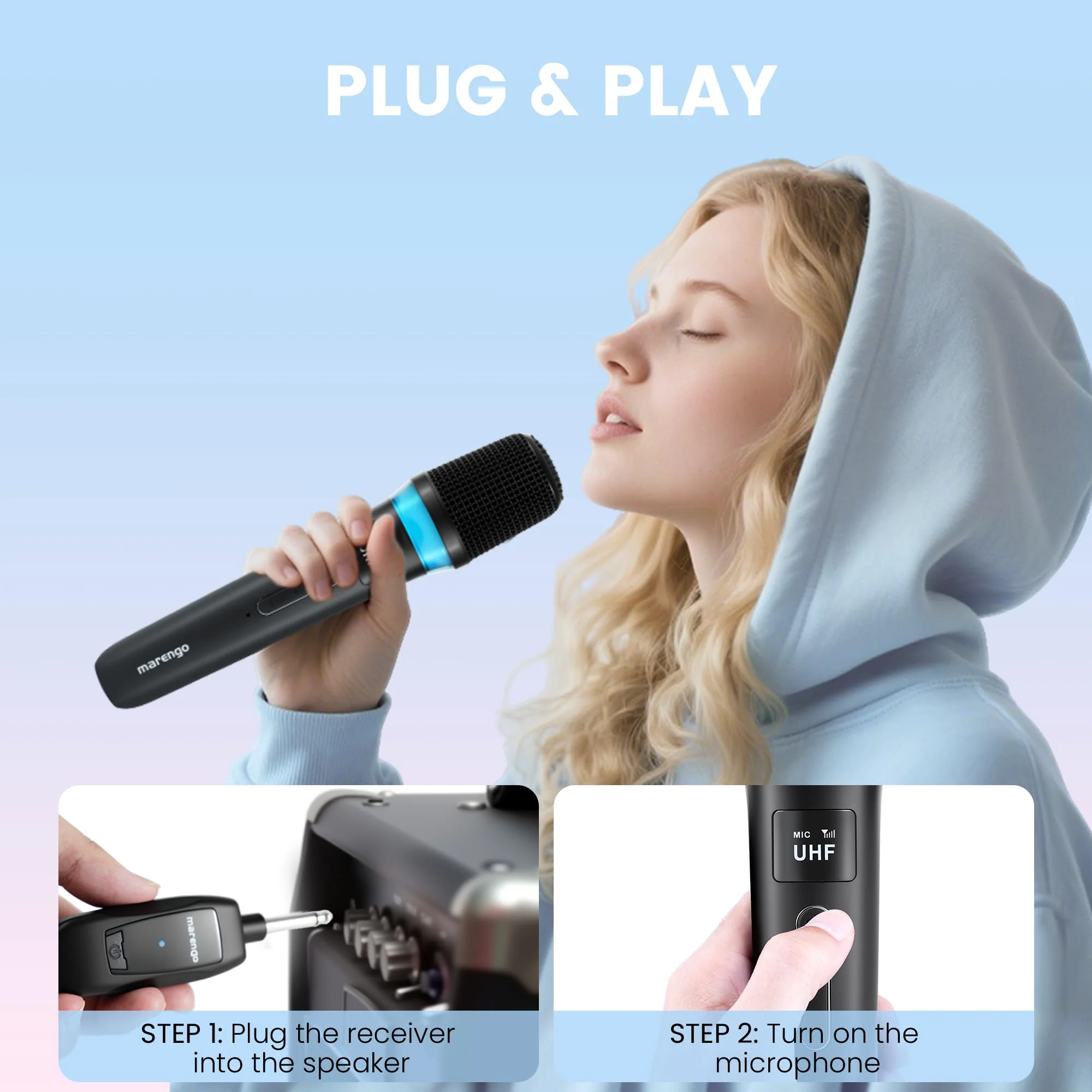 Wireless Microphones, Rechargeable Cordless Karaoke Microphone with One-to-One Chip Connection, LED Lights, 40H Duration, 200FT, Handheld Bluetooth Microphone Wireless for Singing,Speech,Church,Party - Image 8