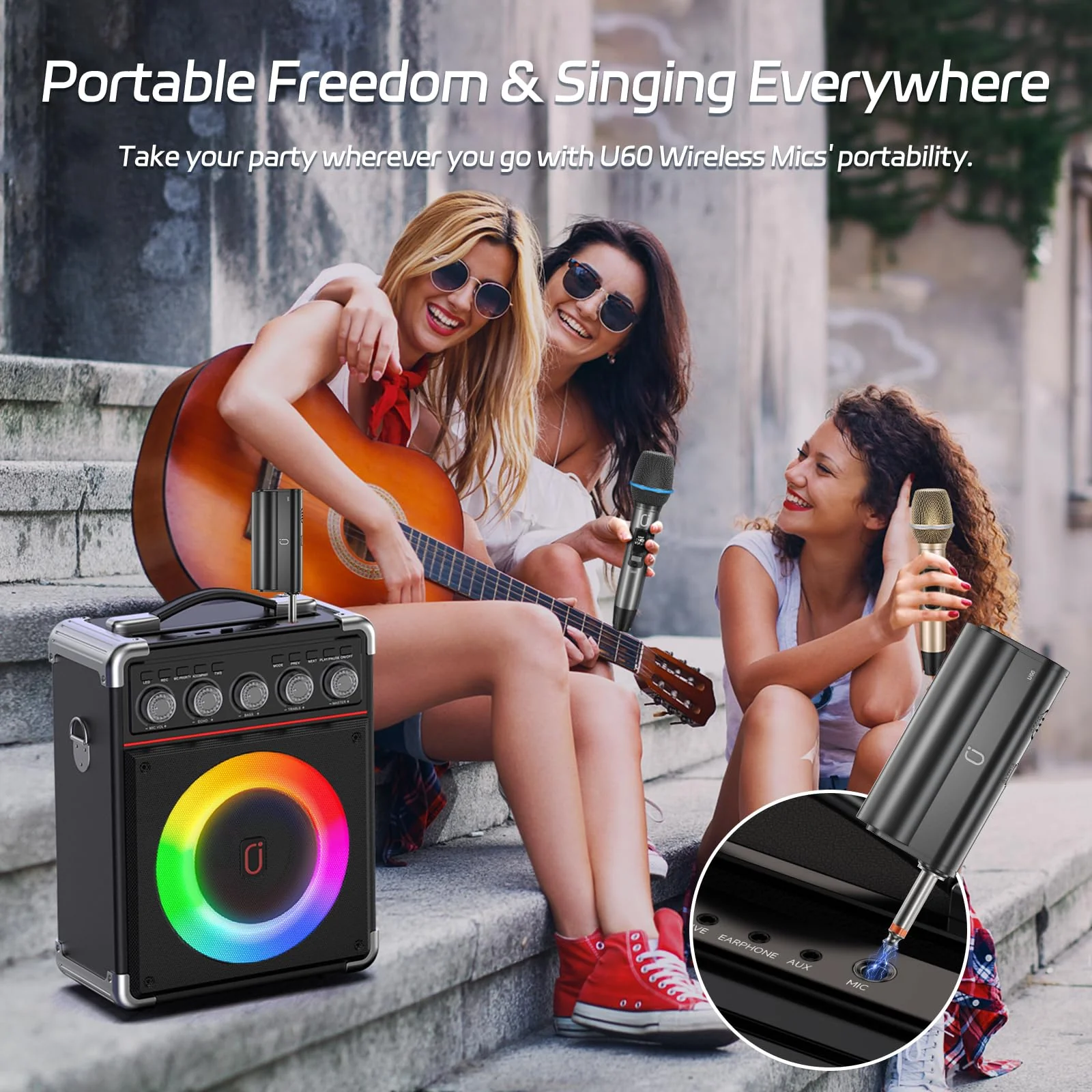 Wireless Microphones, Two UHF Microphones for Karaoke Singing, Rechargeable Dynamic Mic System with Receiver for Church, Party, Meeting, Speech, PA System, Plug and Play 20W - Image 8
