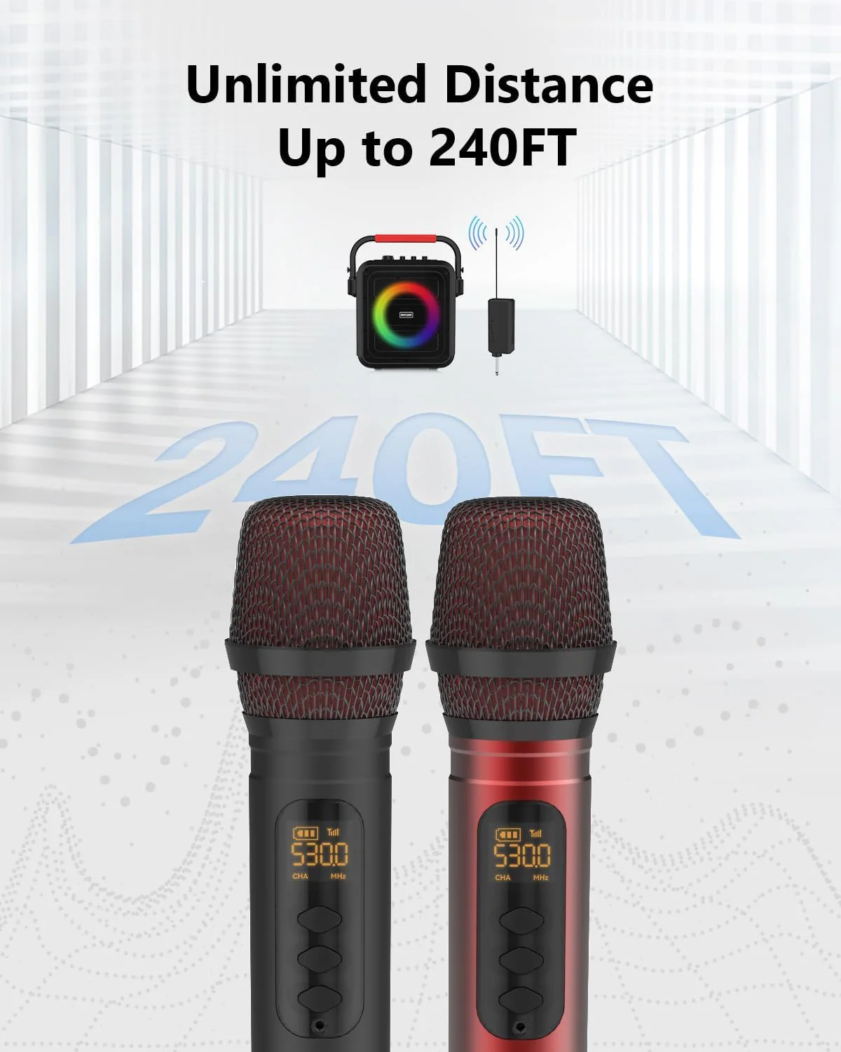 Wireless Microphones, UHF Metal Dual Handheld Cordless Dynamic Karaoke Microphone Wireless, 1/4 "Output for Rechargeable Wireless Microphone,Suitable for Wedding, Party, Speech,Class Use, 240ft - Image 2