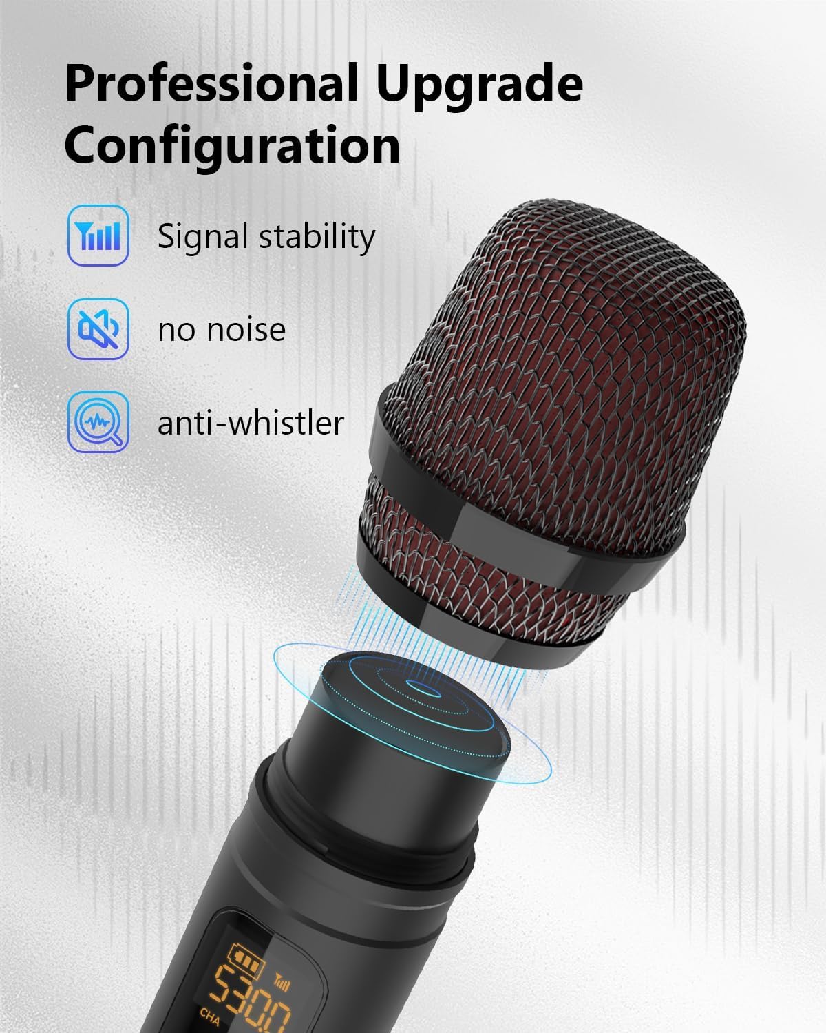 Wireless Microphones, UHF Metal Dual Handheld Cordless Dynamic Karaoke Microphone Wireless, 1/4 "Output for Rechargeable Wireless Microphone, Wedding, Party,DJ, Church, Speech,Class Use, 240ft - Image 3